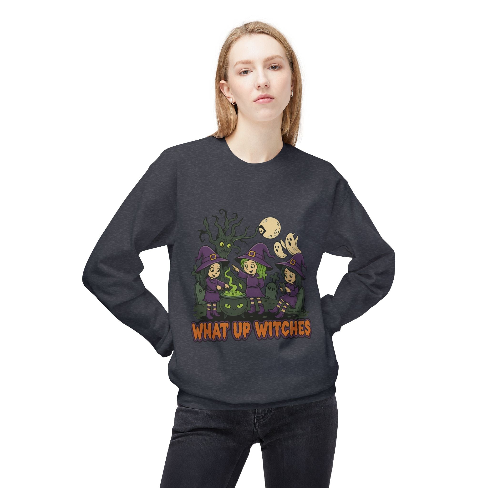 What Up Witches 2.1 - Crewneck Unisex Sweatshirt - Cozy Halloween Apparel