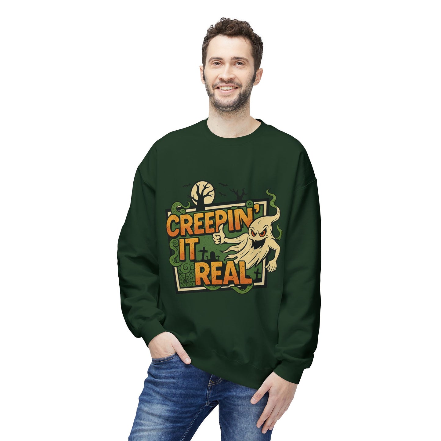 Creepin’ It Real 1- Crewneck Unisex Sweatshirt - Cozy Halloween Apparel