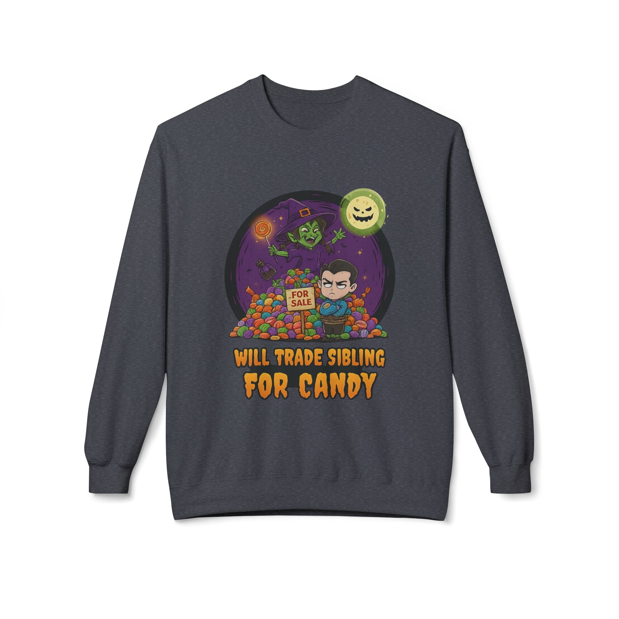 Will Trade Sibling for Candy 2 - Crewneck Unisex Sweatshirt - Cozy Halloween Apparel