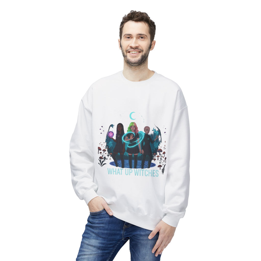 What Up Witches 3 - Crewneck Unisex Sweatshirt - Cozy Halloween Apparel