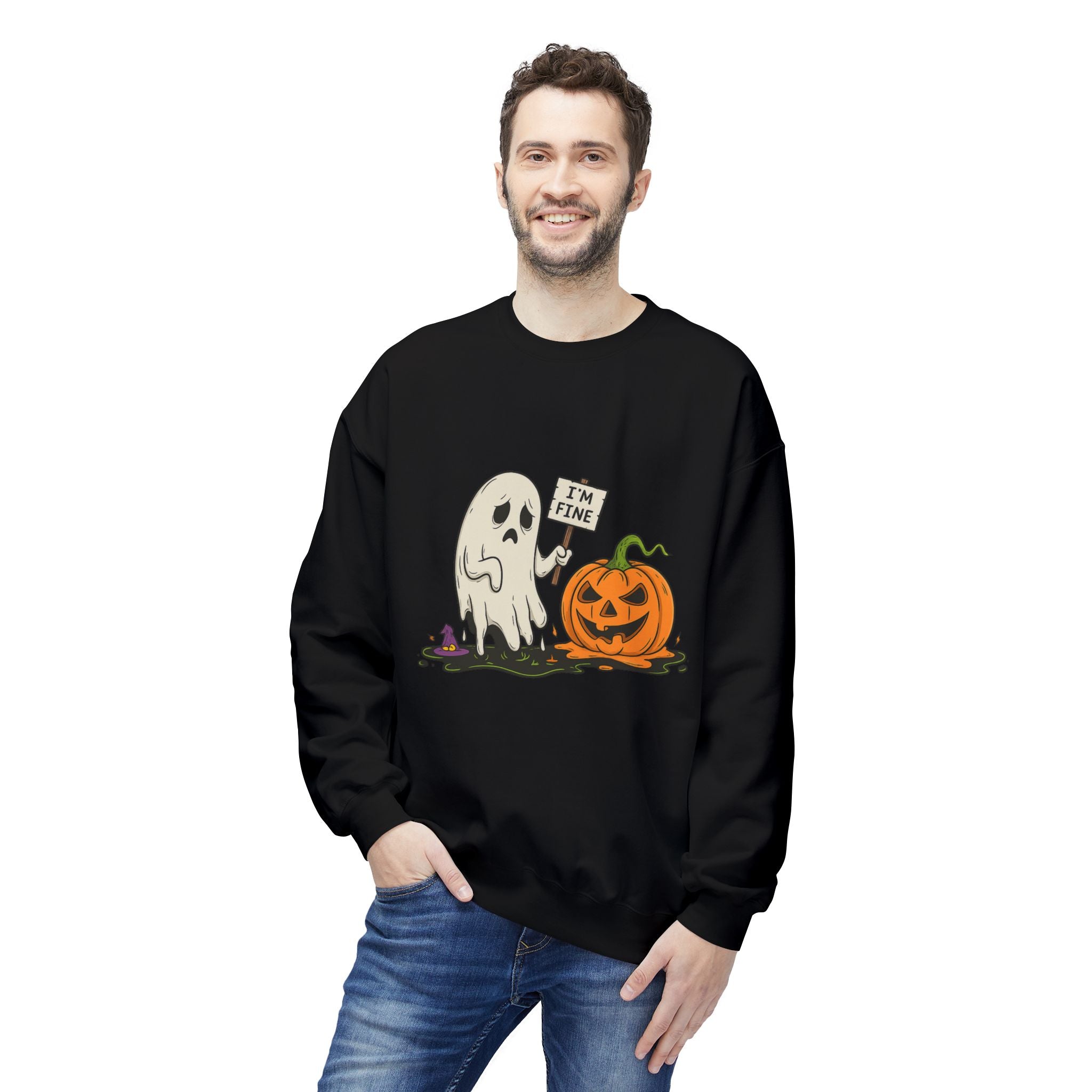 I'm Fine 1 - Crewneck Unisex Sweatshirt - Cozy Halloween Apparel