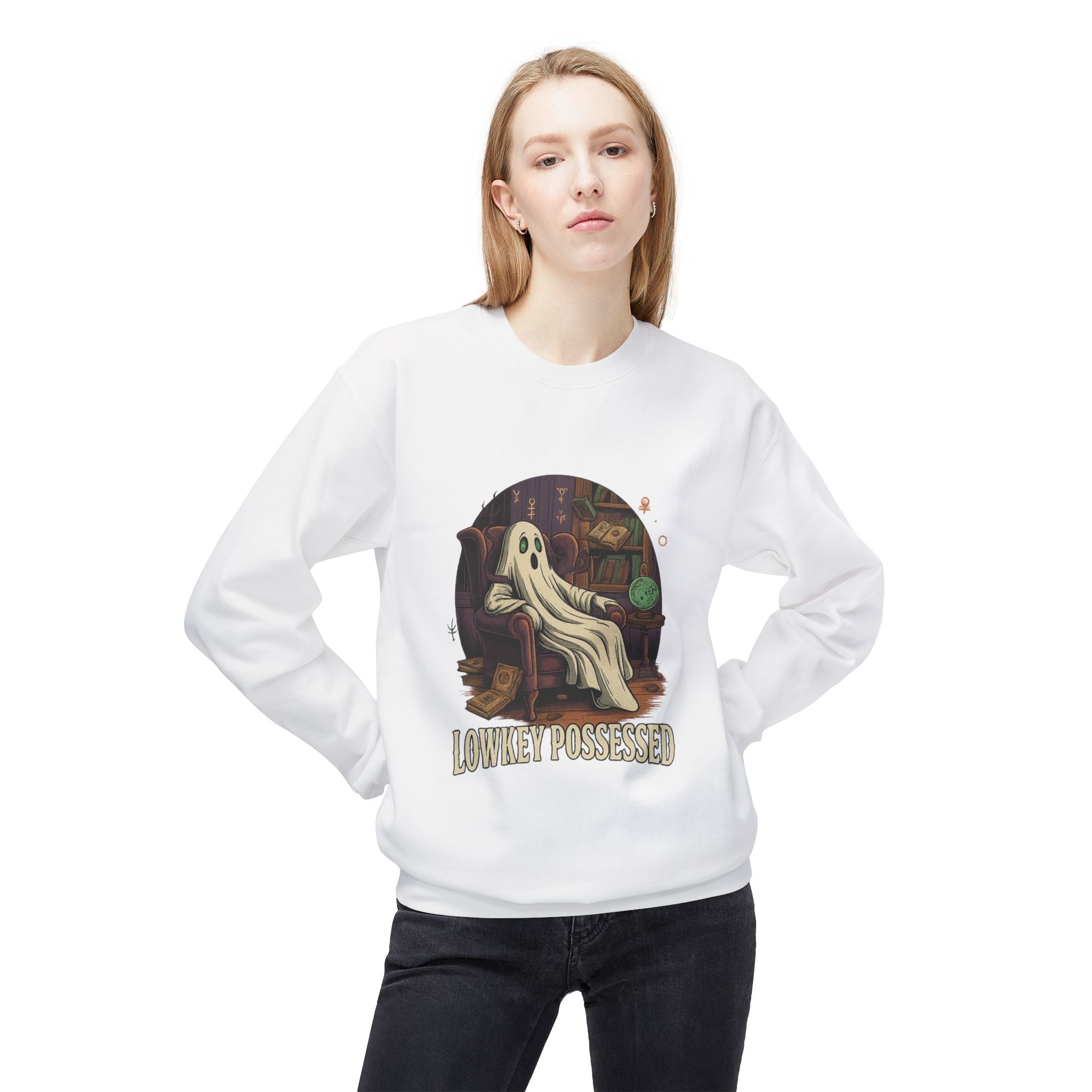 Lowkey Possessed 1 - Crewneck Unisex Sweatshirt - Cozy Halloween Apparel