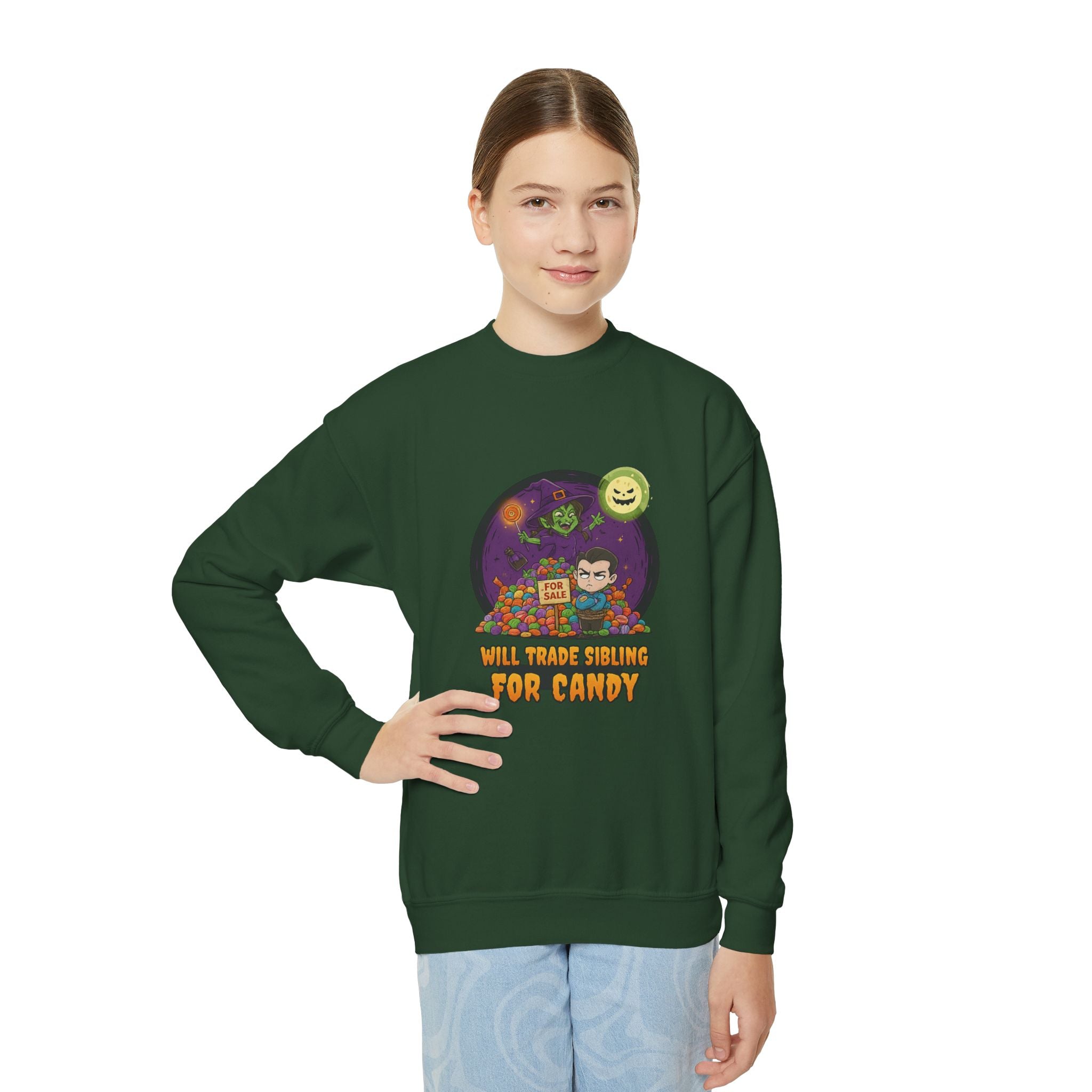 Will Trade Sibling for Candy 2, Fun Halloween Sweatshirt, Cute Kids Sweatshirt
