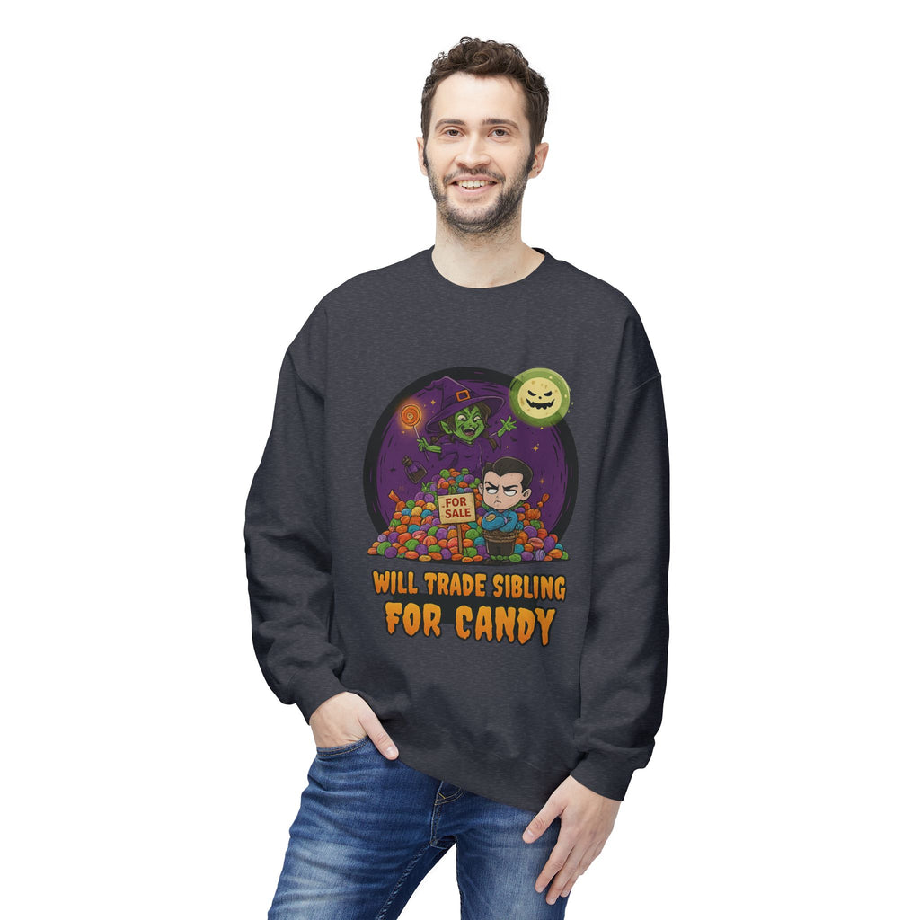 Will Trade Sibling for Candy 2 - Crewneck Unisex Sweatshirt - Cozy Halloween Apparel