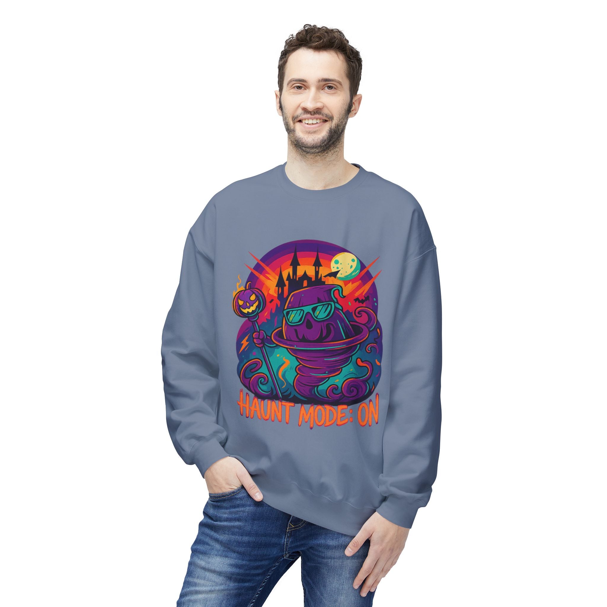 Haunt Mode ON 4 - Crewneck Unisex Sweatshirt - Cozy Halloween Apparel