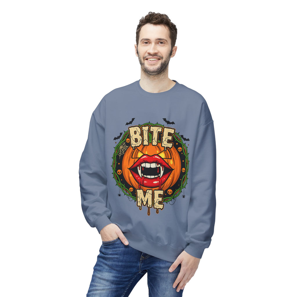 Bite Me 1 - Gothic Witch Crewneck Unisex Sweatshirt - Cozy Halloween Apparel