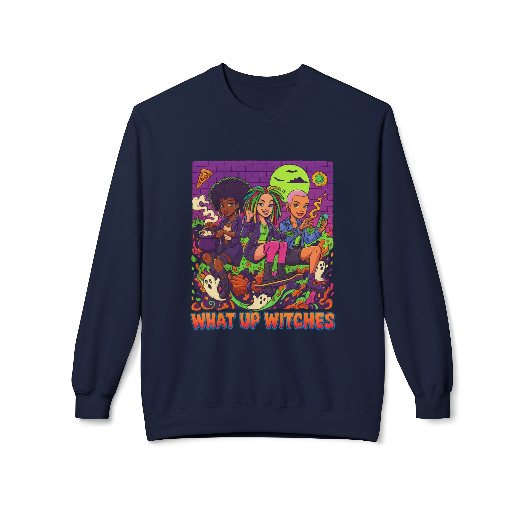 What Up Witches 1 - Crewneck Unisex Sweatshirt - Cozy Halloween Apparel