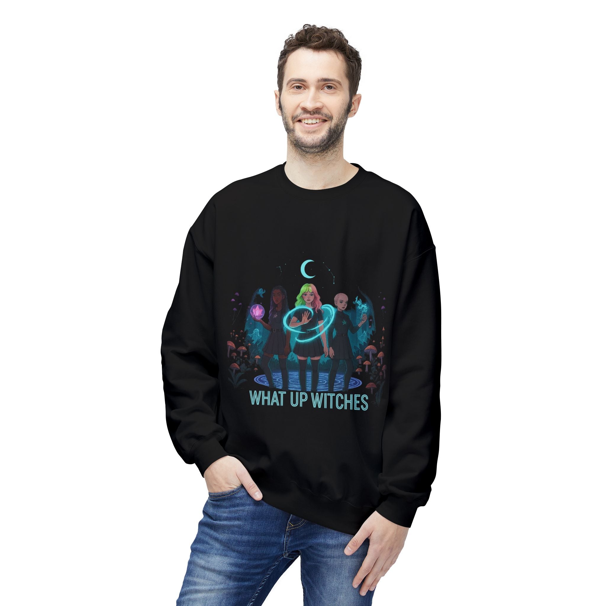 What Up Witches 3 - Crewneck Unisex Sweatshirt - Cozy Halloween Apparel