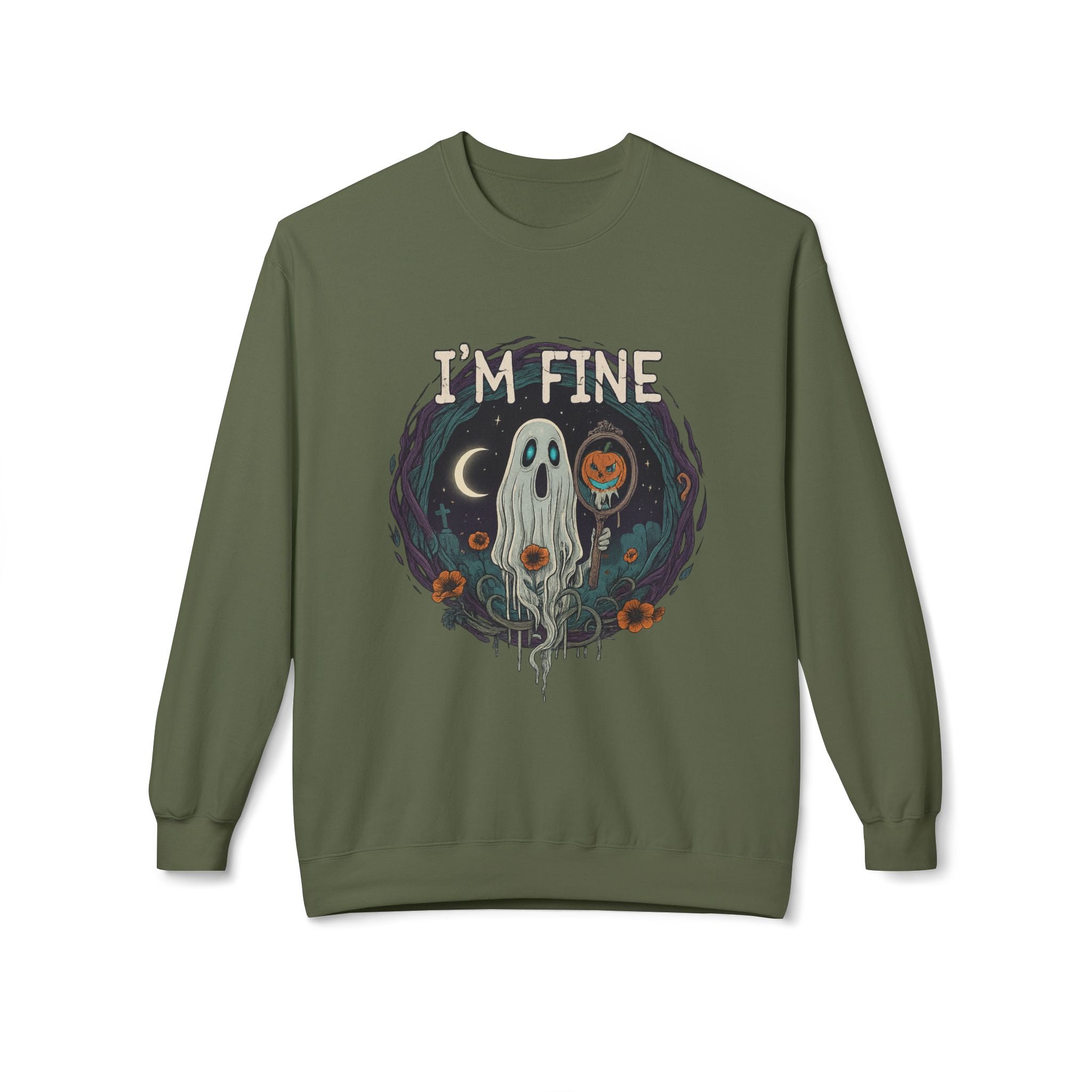 I'm Fine 2 - Crewneck Unisex Sweatshirt - Cozy Halloween Apparel