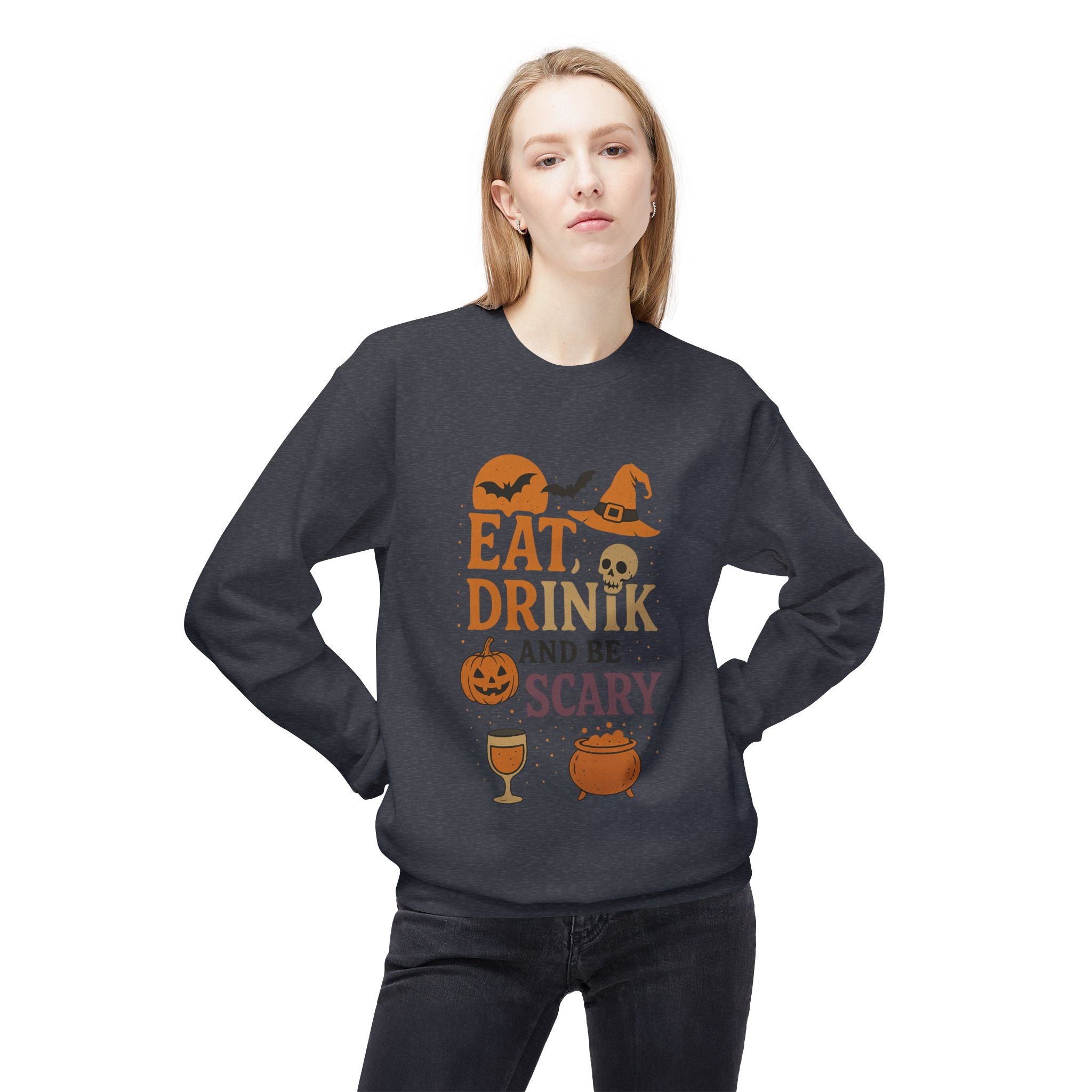 Eat, Drink, and Be Scary 1 - Crewneck Unisex Sweatshirt - Cozy Halloween Apparel