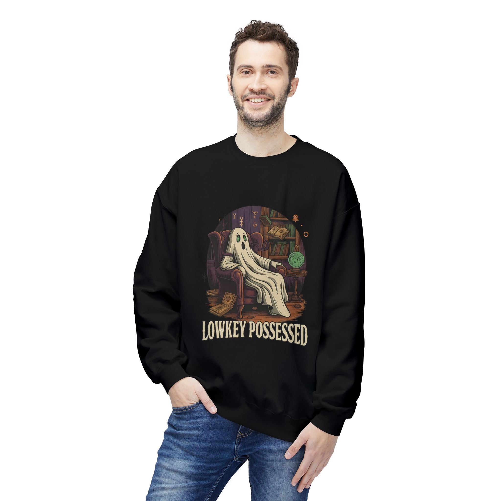 Lowkey Possessed 1 - Crewneck Unisex Sweatshirt - Cozy Halloween Apparel
