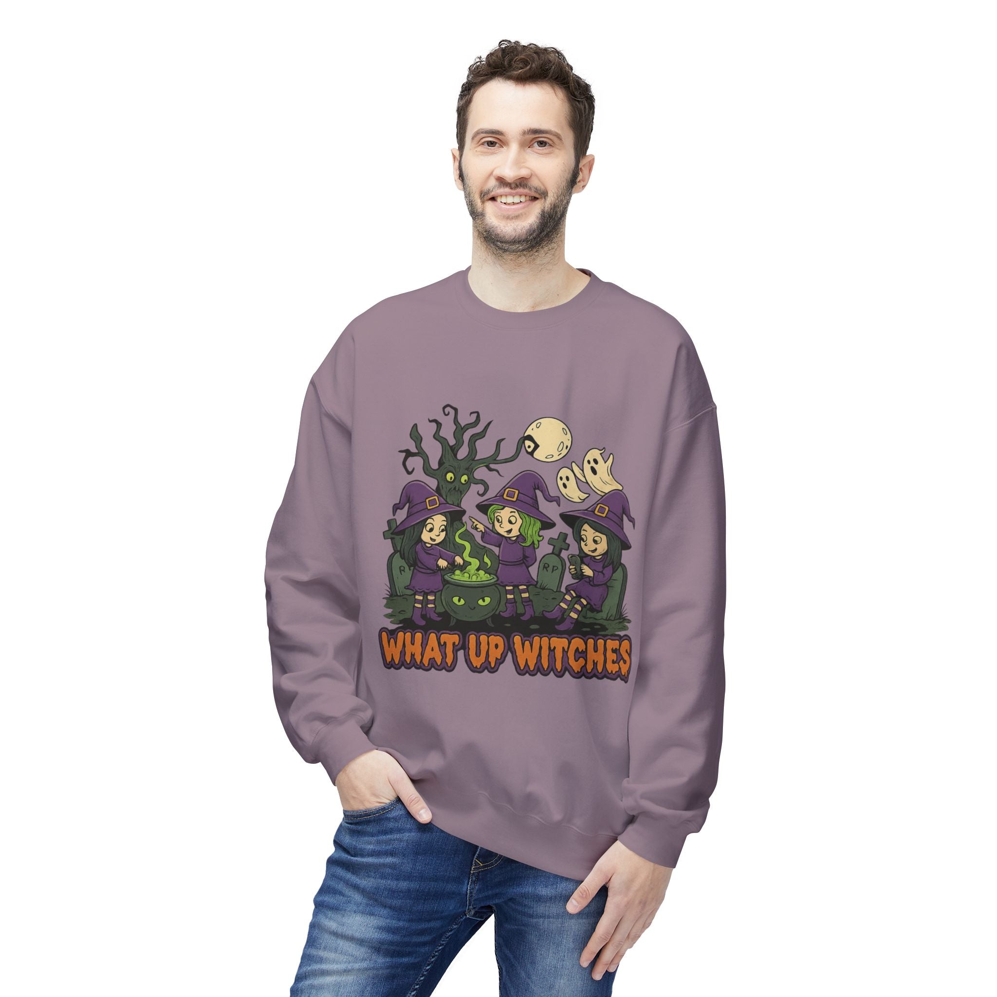 What Up Witches 2.1 - Crewneck Unisex Sweatshirt - Cozy Halloween Apparel