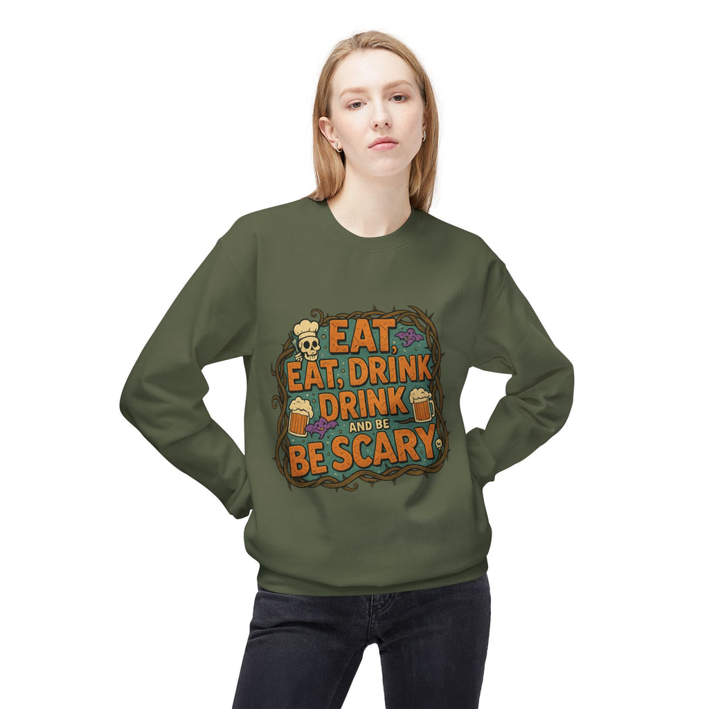 Eat, Drink, and Be Scary 2 - Crewneck Unisex Sweatshirt - Cozy Halloween Apparel