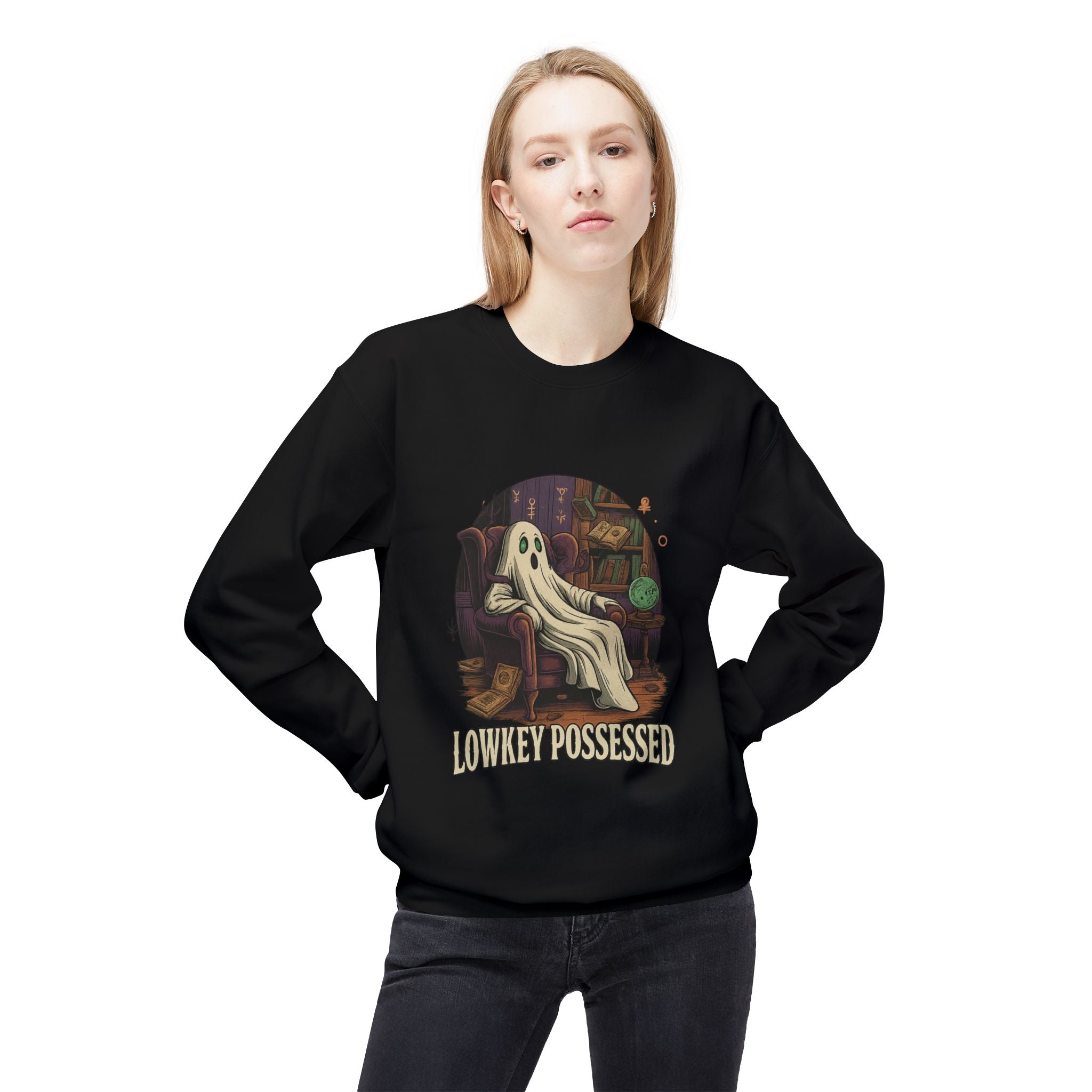 Lowkey Possessed 1 - Crewneck Unisex Sweatshirt - Cozy Halloween Apparel