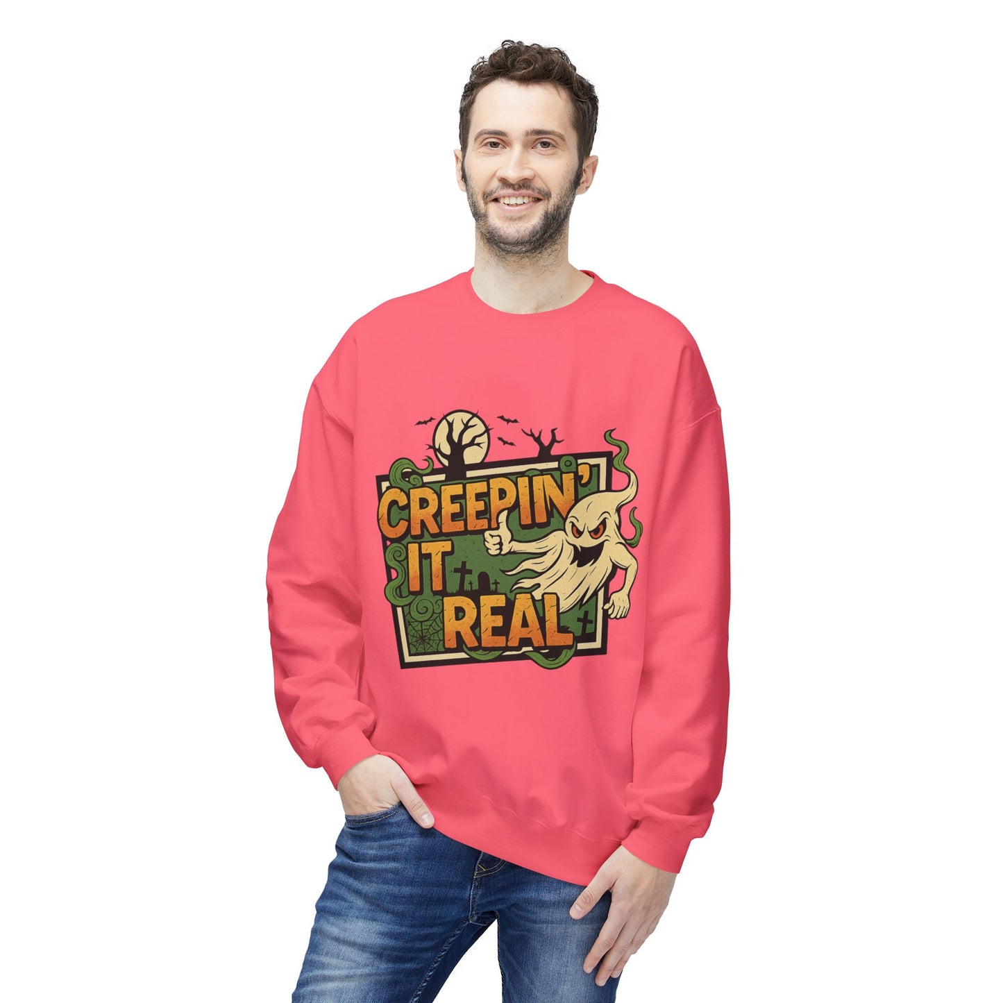 Creepin’ It Real 1- Crewneck Unisex Sweatshirt - Cozy Halloween Apparel