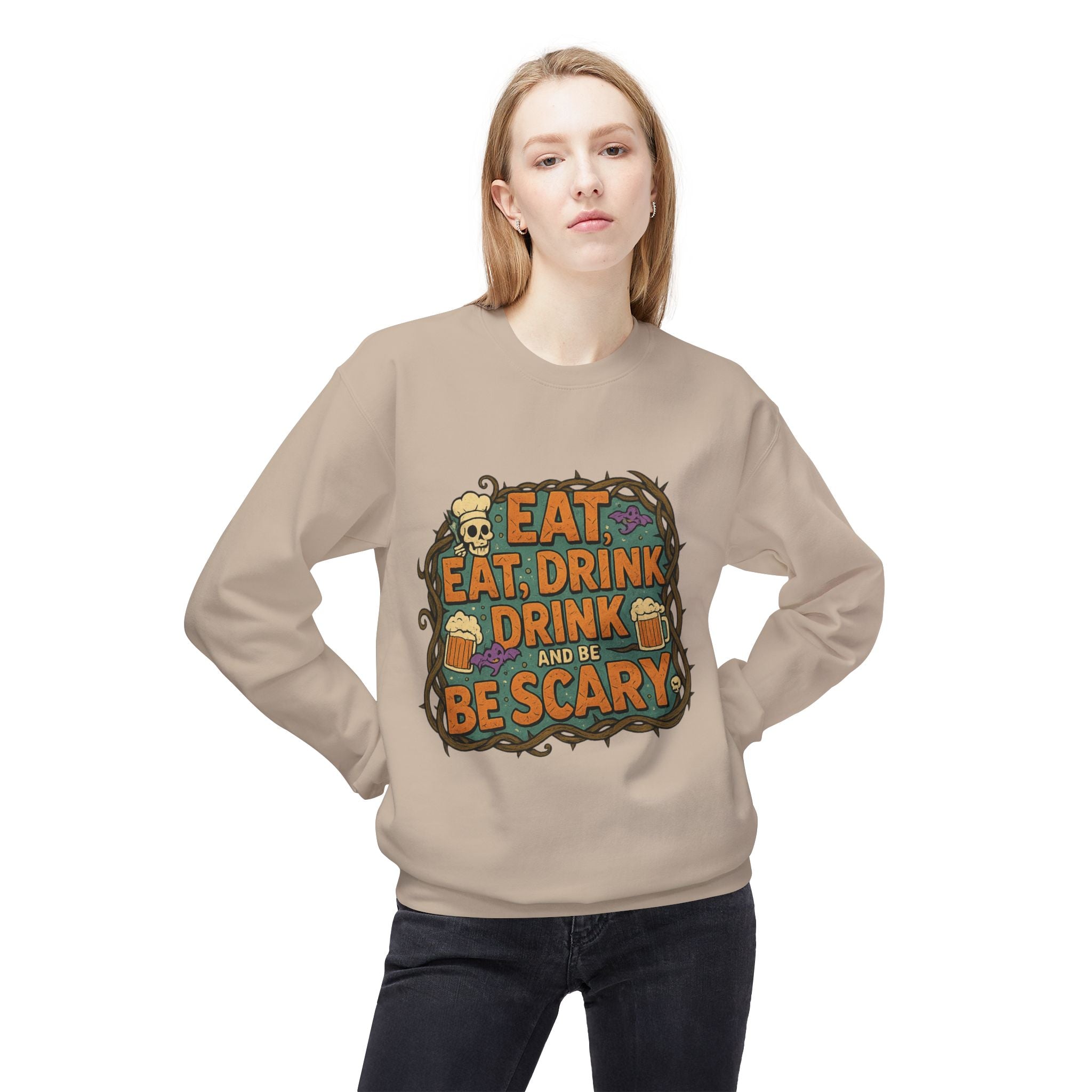 Eat, Drink, and Be Scary 2 - Crewneck Unisex Sweatshirt - Cozy Halloween Apparel
