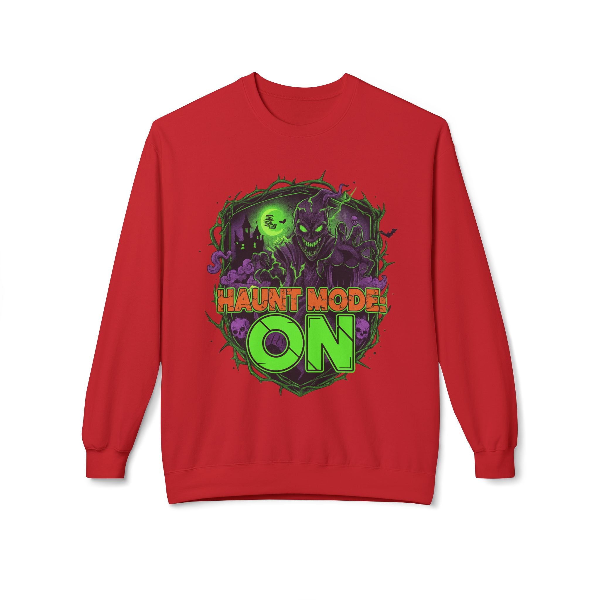 Haunt Mode ON 1 - Crewneck Unisex Sweatshirt - Cozy Halloween Apparel