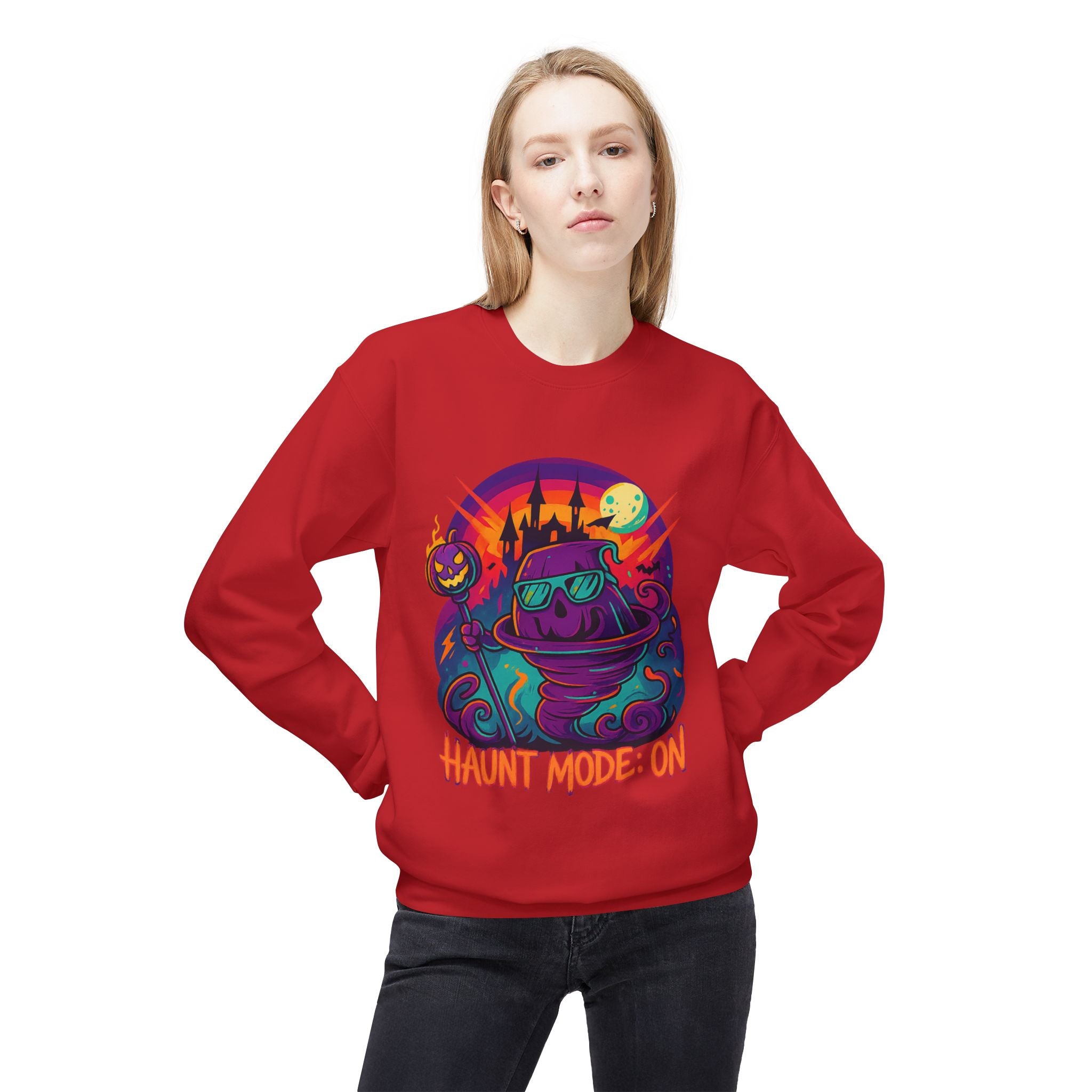 Haunt Mode ON 4 - Crewneck Unisex Sweatshirt - Cozy Halloween Apparel