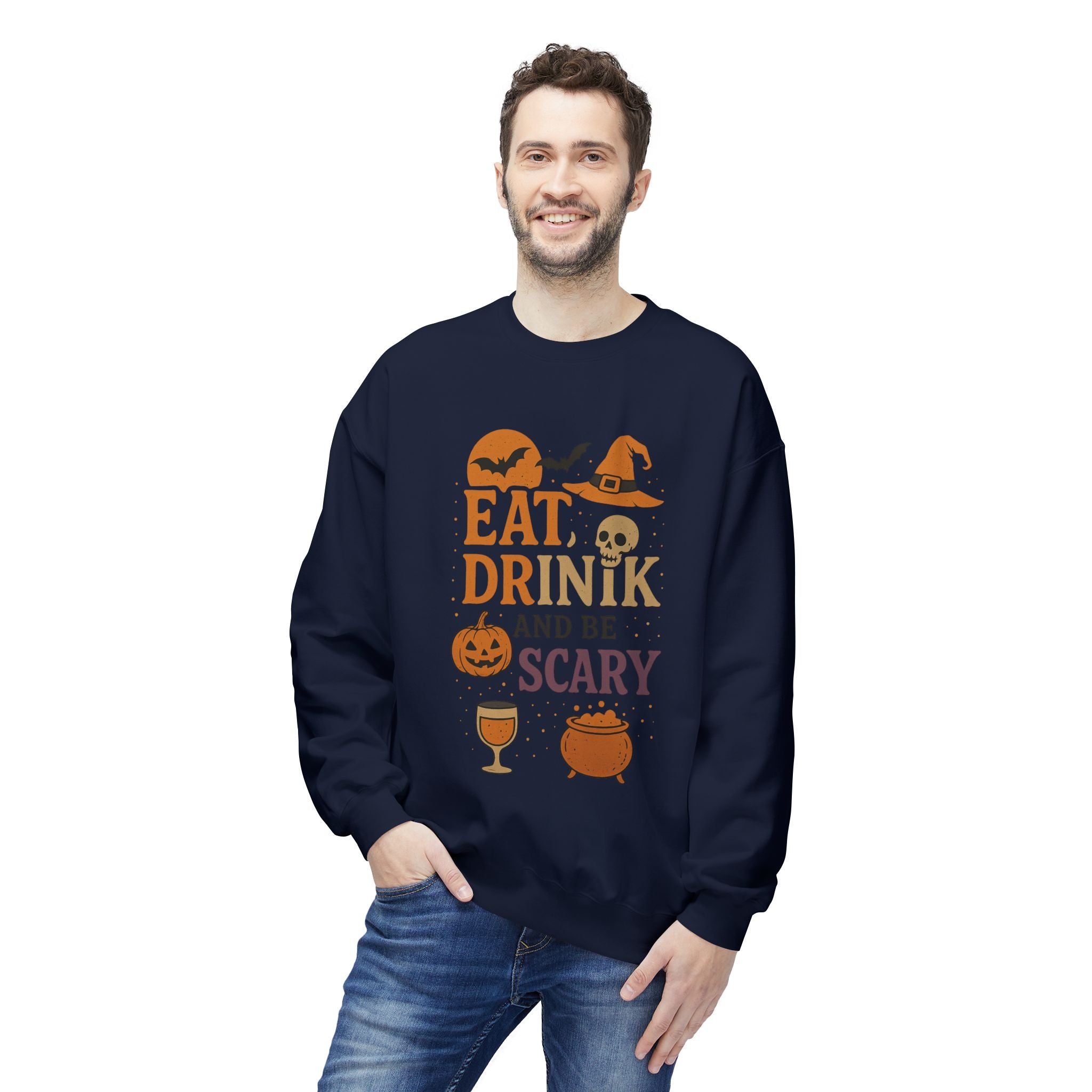 Eat, Drink, and Be Scary 1 - Crewneck Unisex Sweatshirt - Cozy Halloween Apparel
