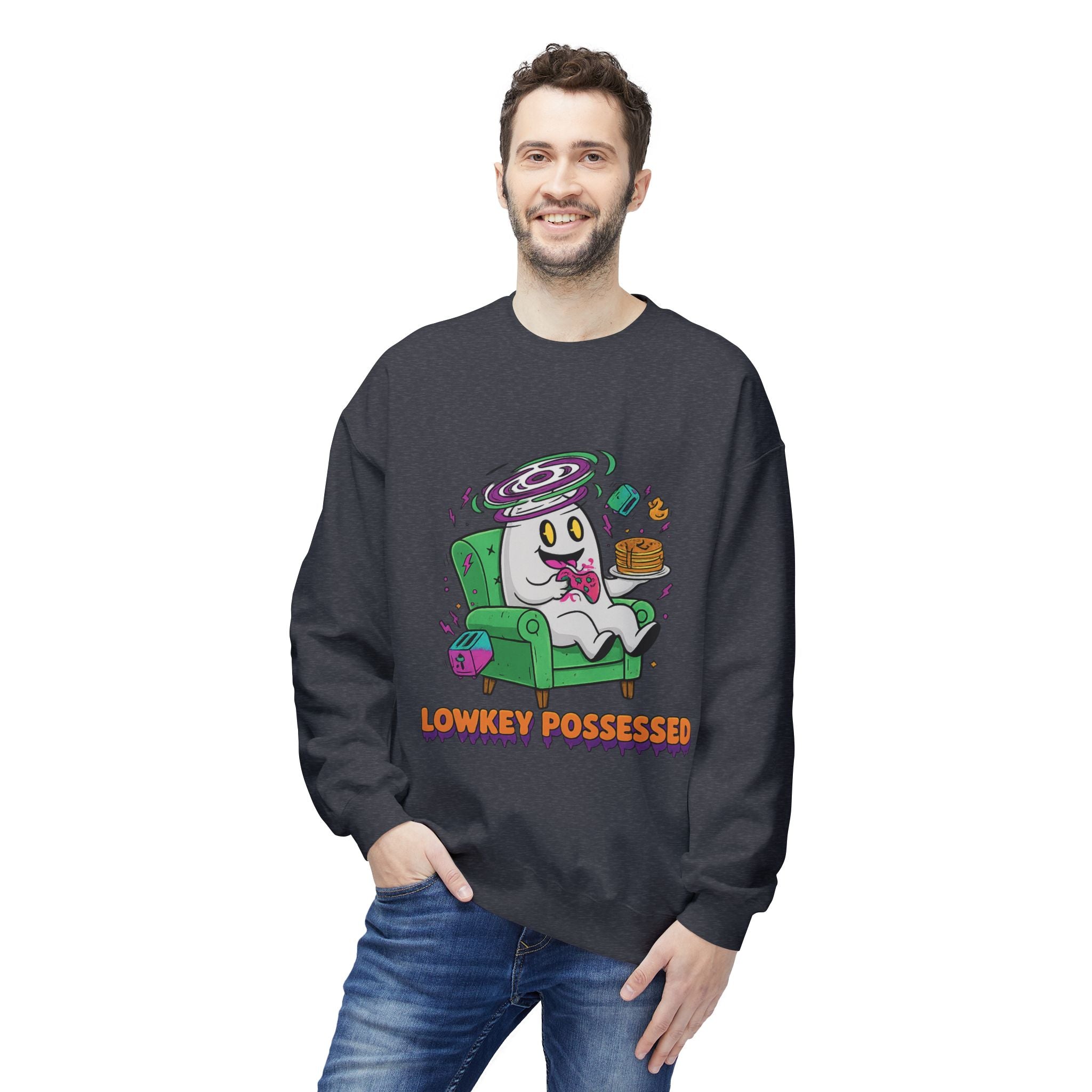 Lowkey Possessed 4 - Crewneck Unisex Sweatshirt - Cozy Halloween Apparel