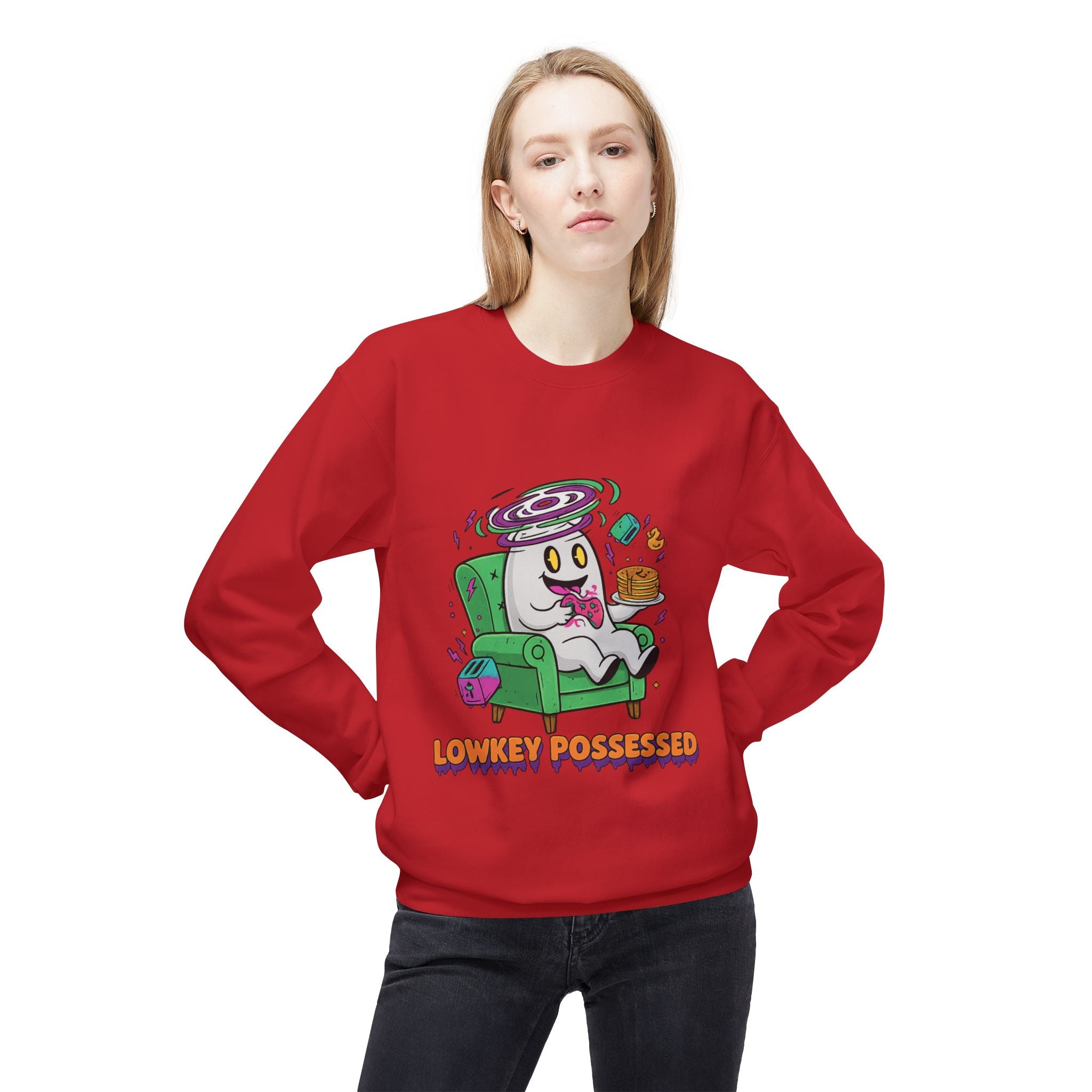 Lowkey Possessed 4 - Crewneck Unisex Sweatshirt - Cozy Halloween Apparel