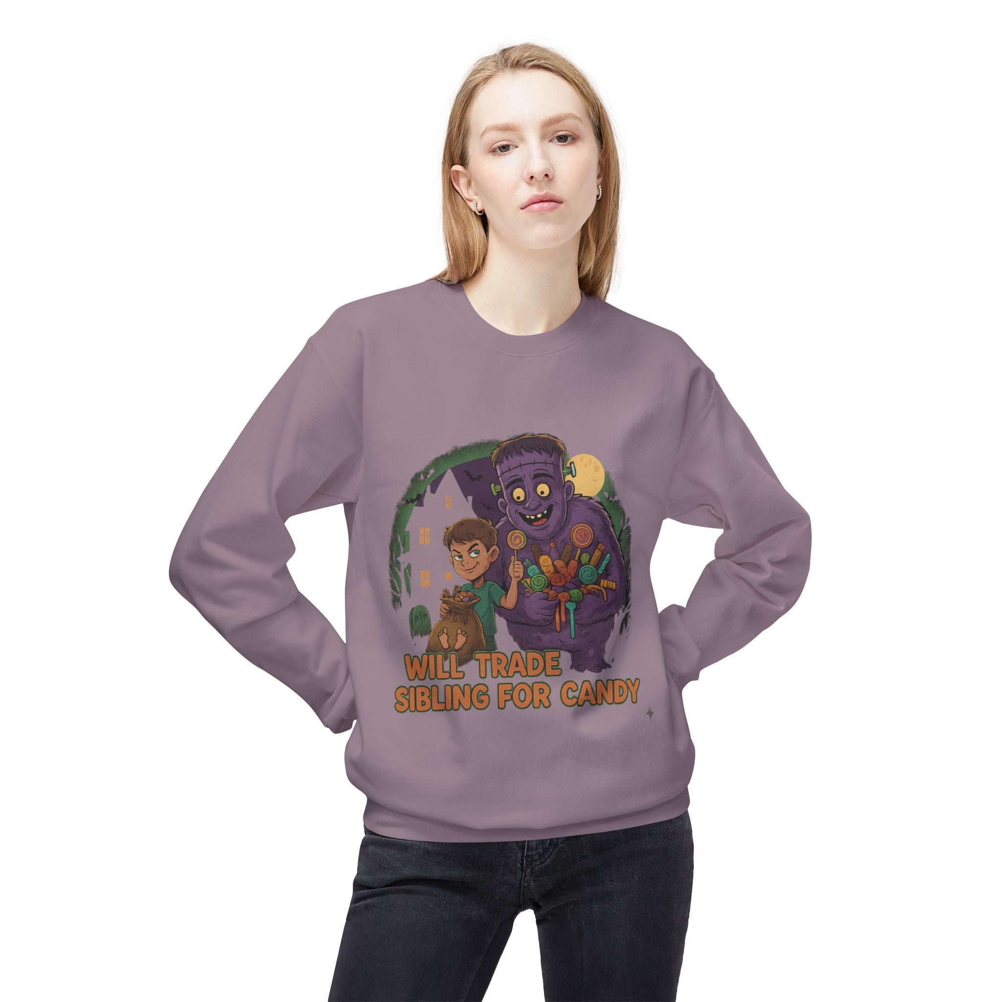 Will Trade Sibling for Candy 1 - Crewneck Unisex Sweatshirt - Cozy Halloween Apparel