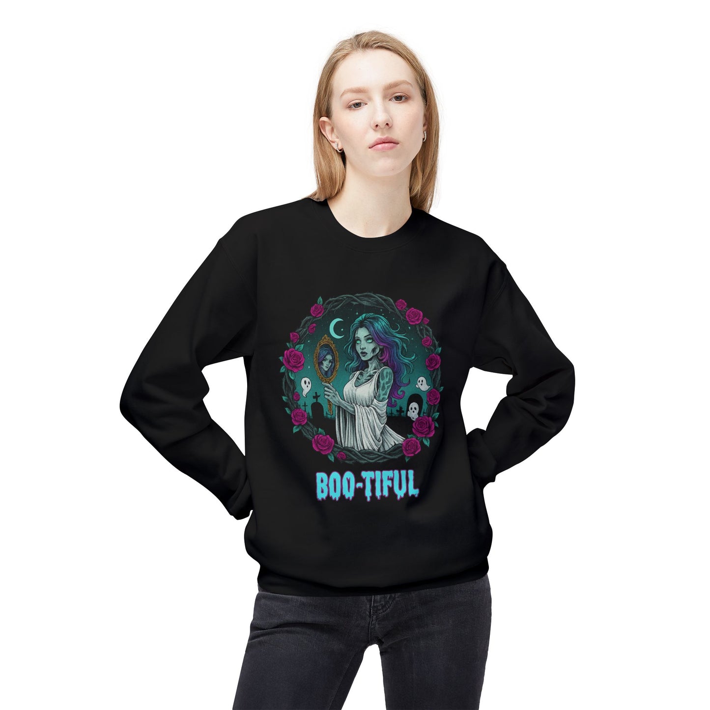 Boo-tiful 4.2- Gothic Witch Crewneck Unisex Sweatshirt - Cozy Halloween Apparel