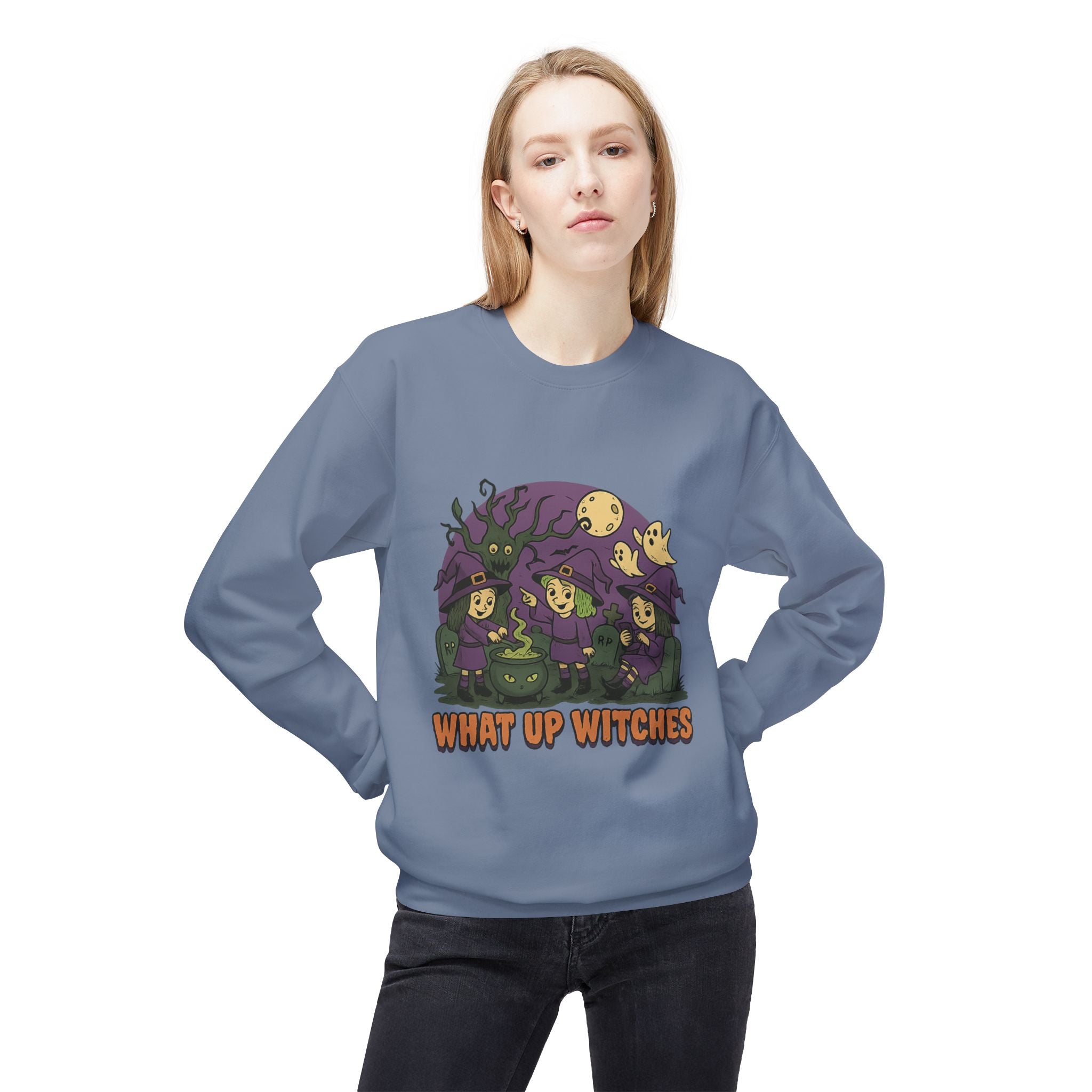 What Up Witches 2.2 - Crewneck Unisex Sweatshirt - Cozy Halloween Apparel