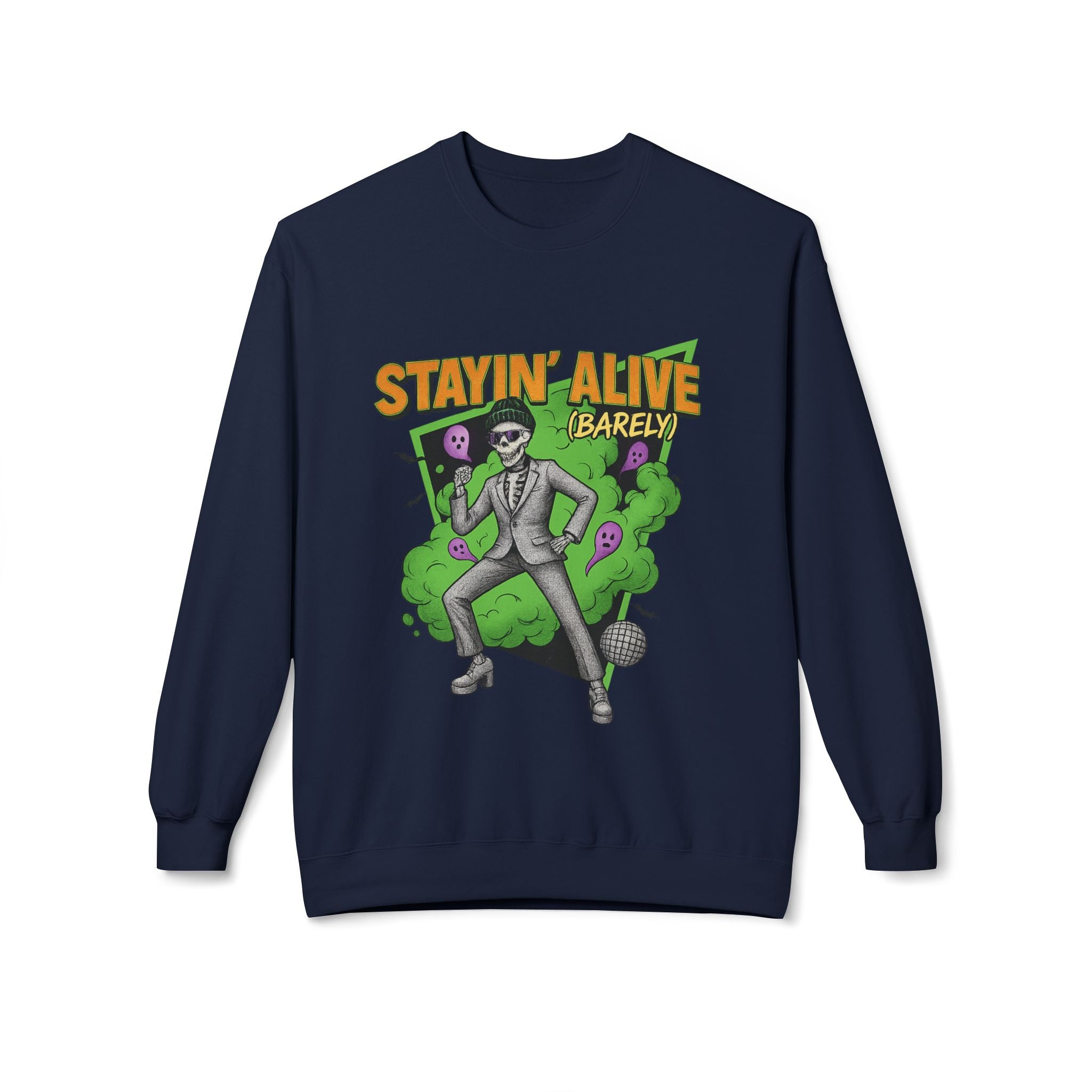 Stayin’ Alive (Barely) 2 - Crewneck Unisex Sweatshirt - Cozy Halloween Apparel