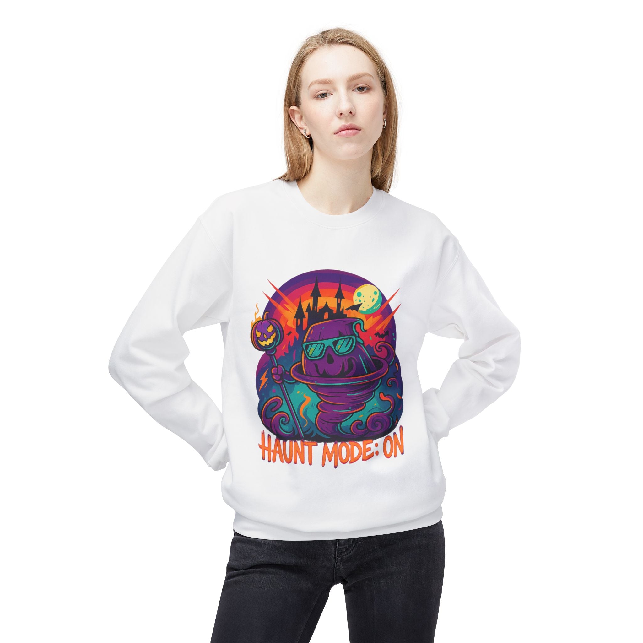 Haunt Mode ON 4 - Crewneck Unisex Sweatshirt - Cozy Halloween Apparel