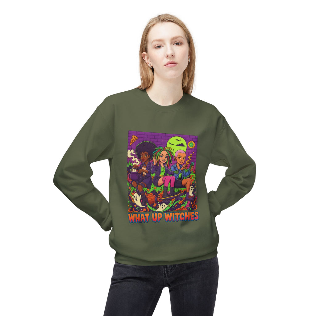 What Up Witches 1 - Crewneck Unisex Sweatshirt - Cozy Halloween Apparel