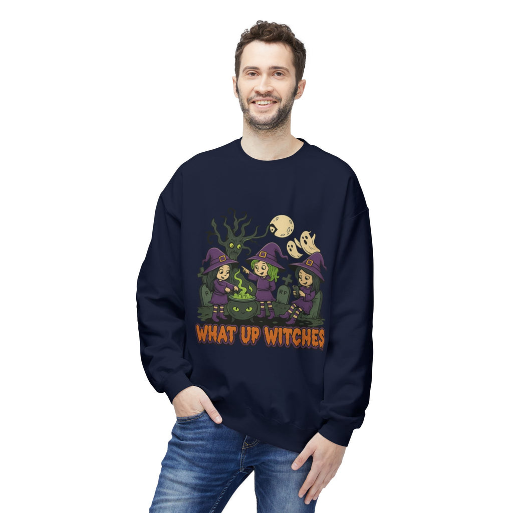 What Up Witches 2.1 - Crewneck Unisex Sweatshirt - Cozy Halloween Apparel