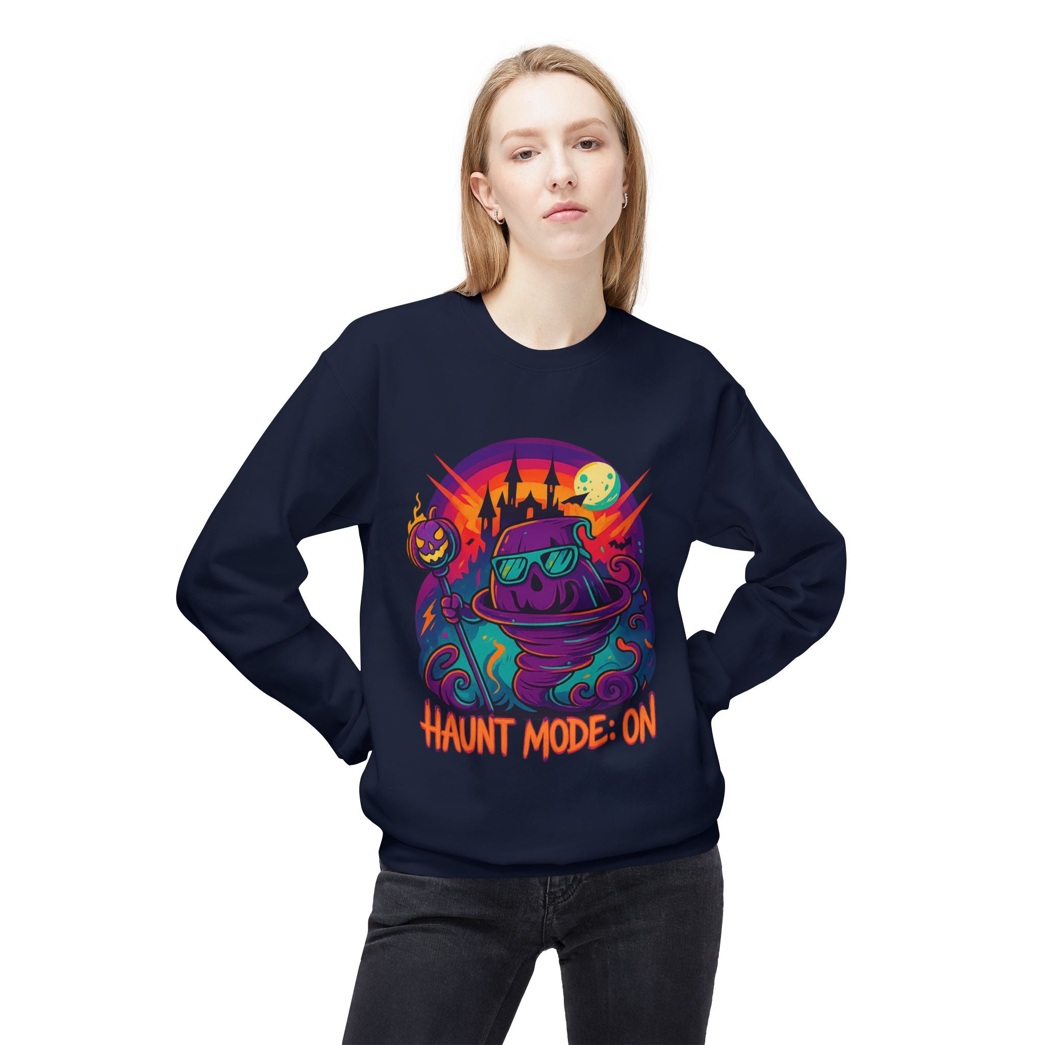 Haunt Mode ON 4 - Crewneck Unisex Sweatshirt - Cozy Halloween Apparel