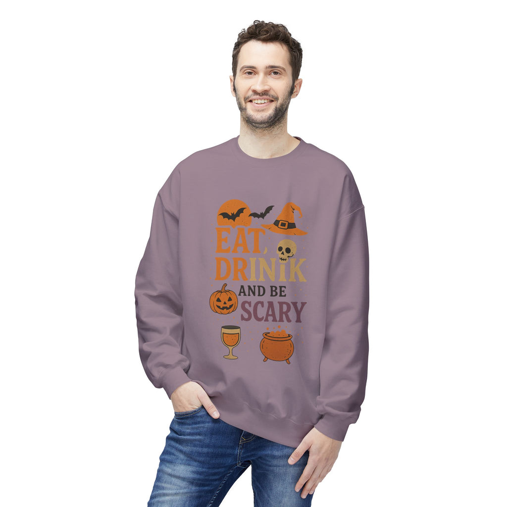 Eat, Drink, and Be Scary 1 - Crewneck Unisex Sweatshirt - Cozy Halloween Apparel