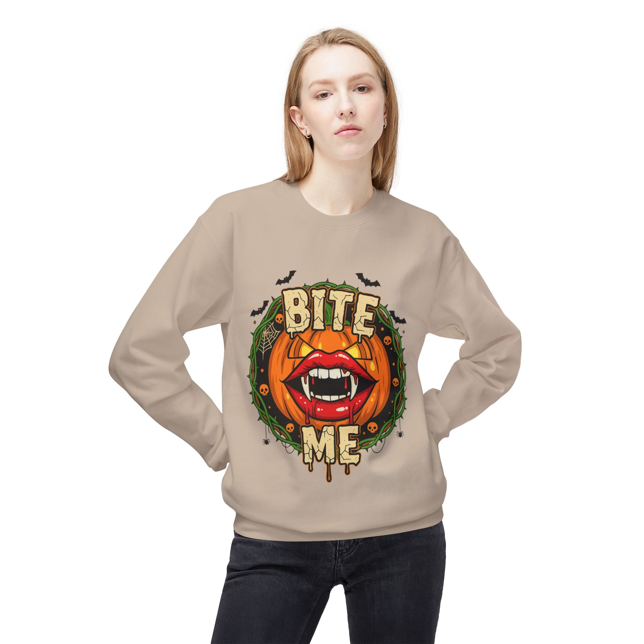 Bite Me 1 - Gothic Witch Crewneck Unisex Sweatshirt - Cozy Halloween Apparel