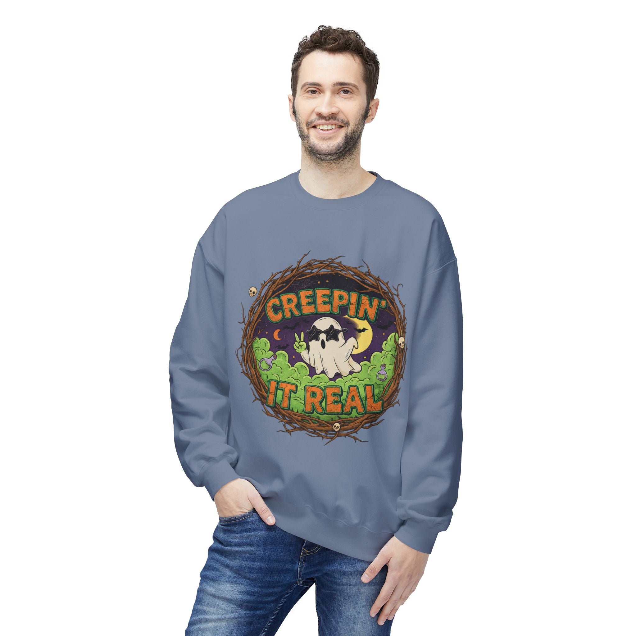 Creepin’ It Real 2 - Crewneck Unisex Sweatshirt - Cozy Halloween Apparel