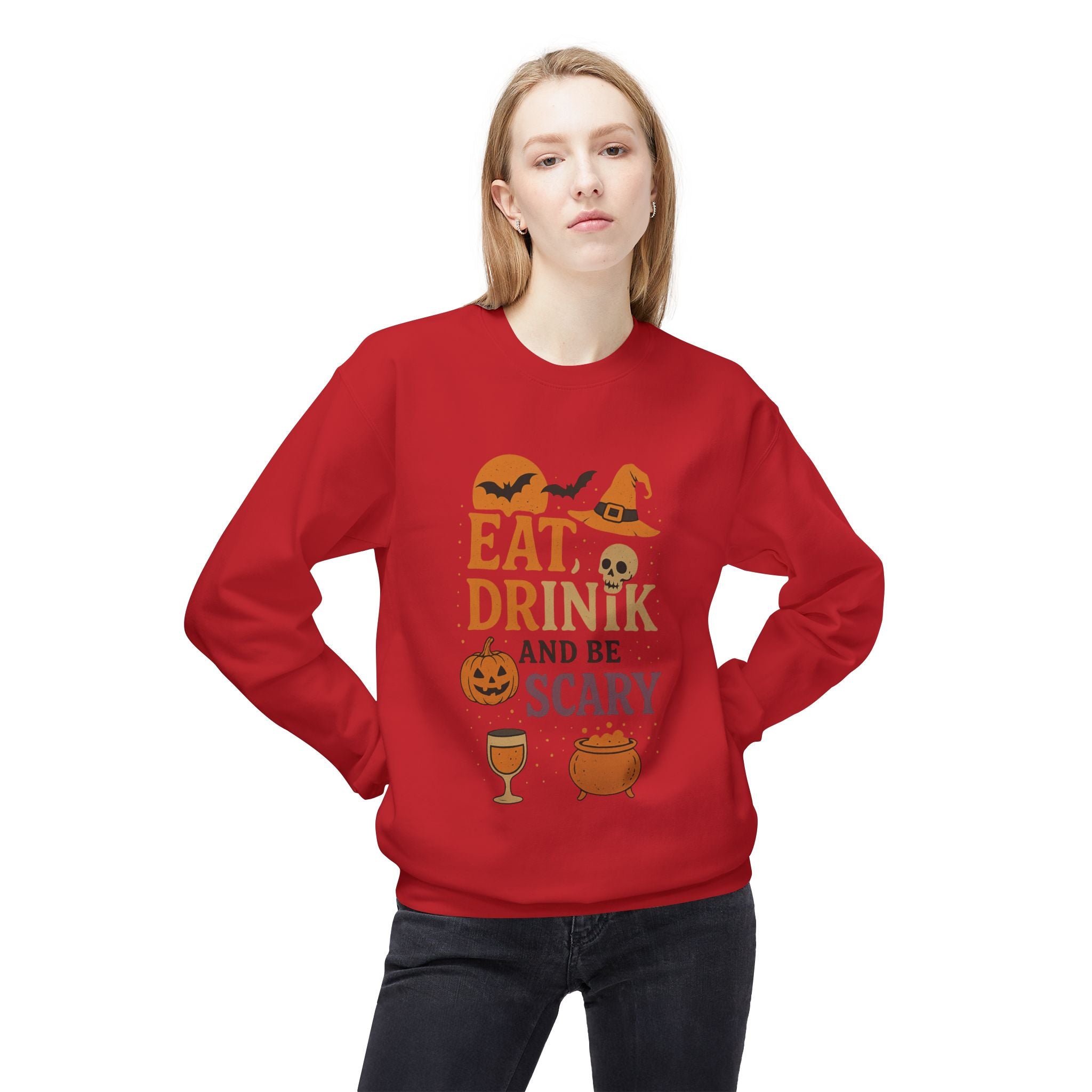 Eat, Drink, and Be Scary 1 - Crewneck Unisex Sweatshirt - Cozy Halloween Apparel