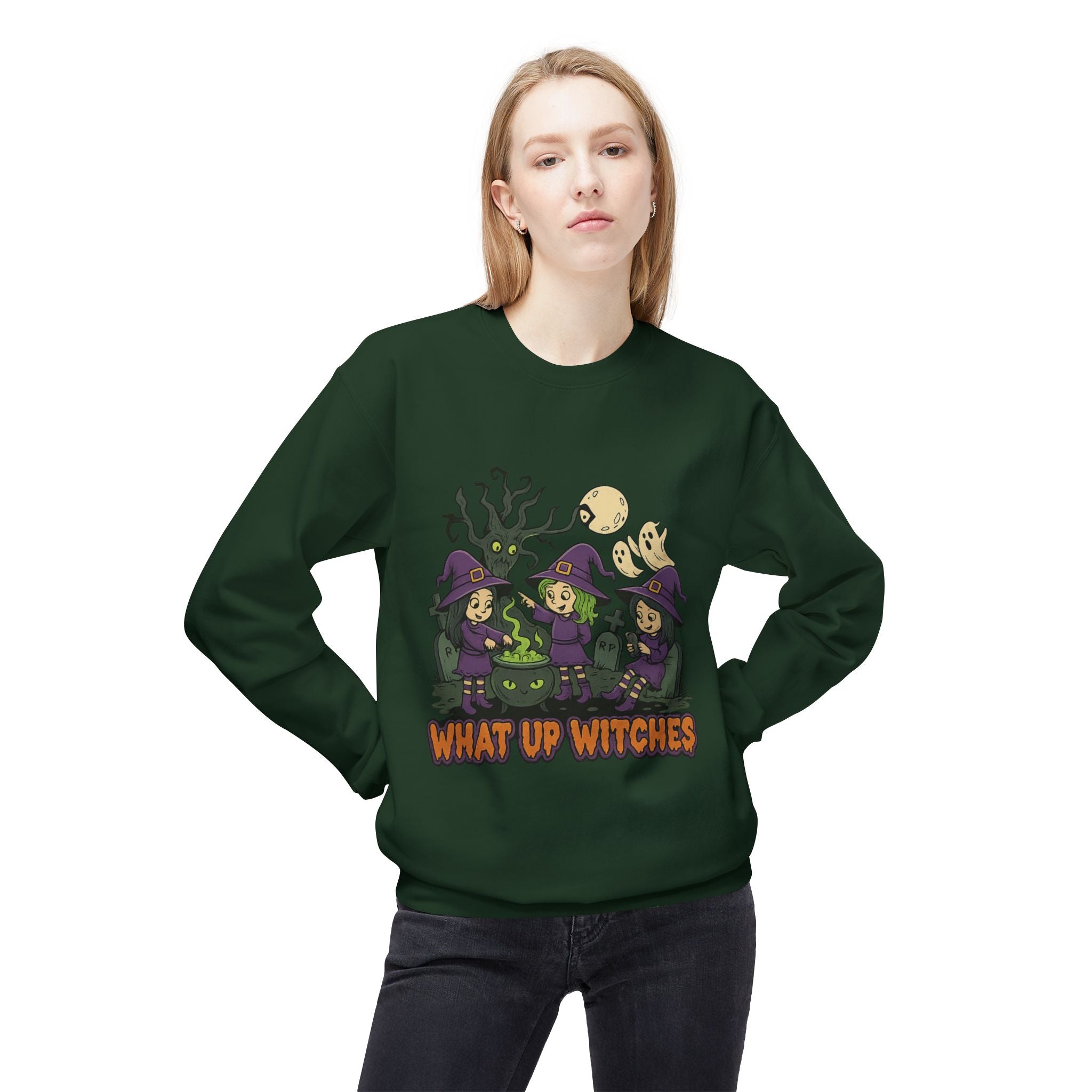 What Up Witches 2.1 - Crewneck Unisex Sweatshirt - Cozy Halloween Apparel