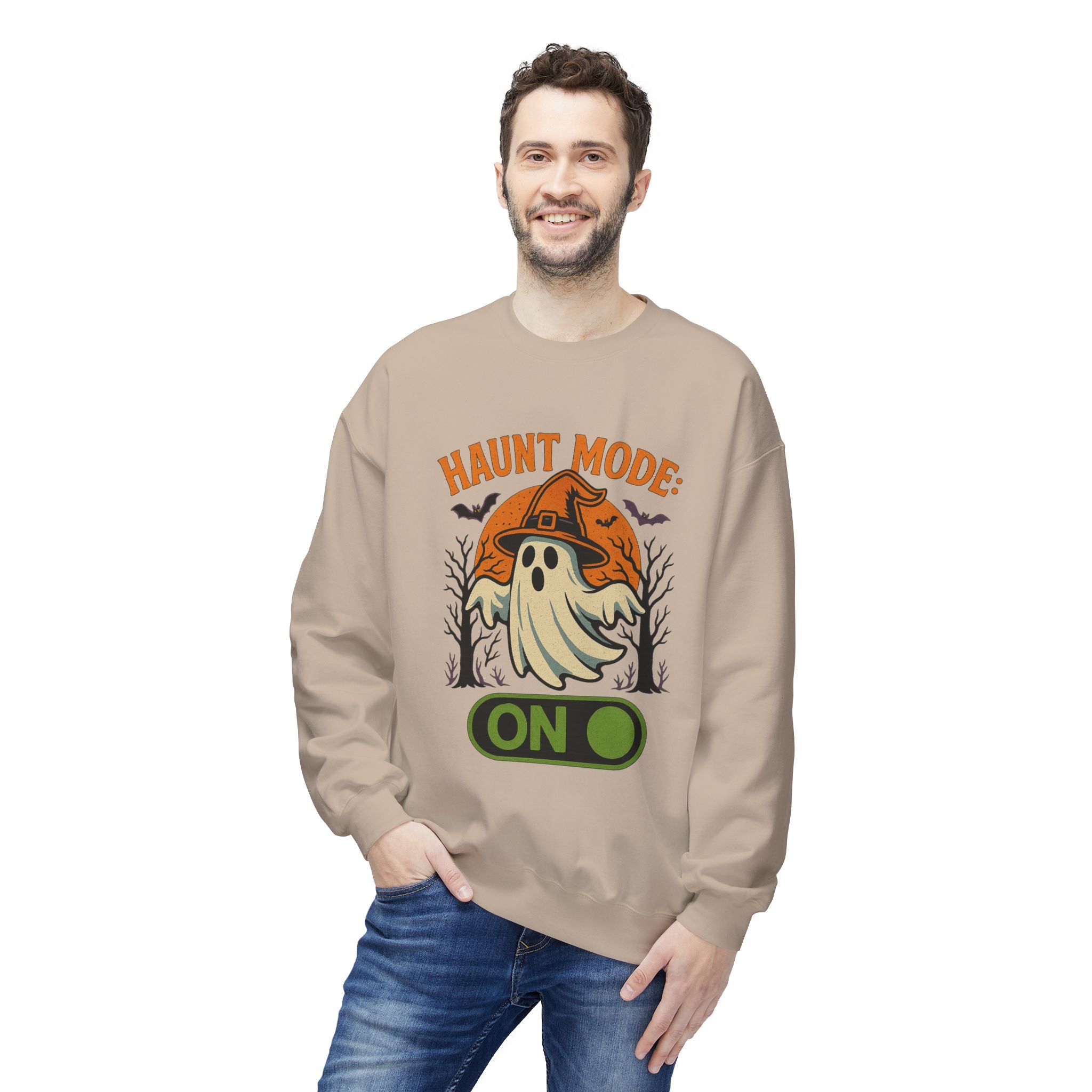 Haunt Mode ON 2 - Crewneck Unisex Sweatshirt - Cozy Halloween Apparel