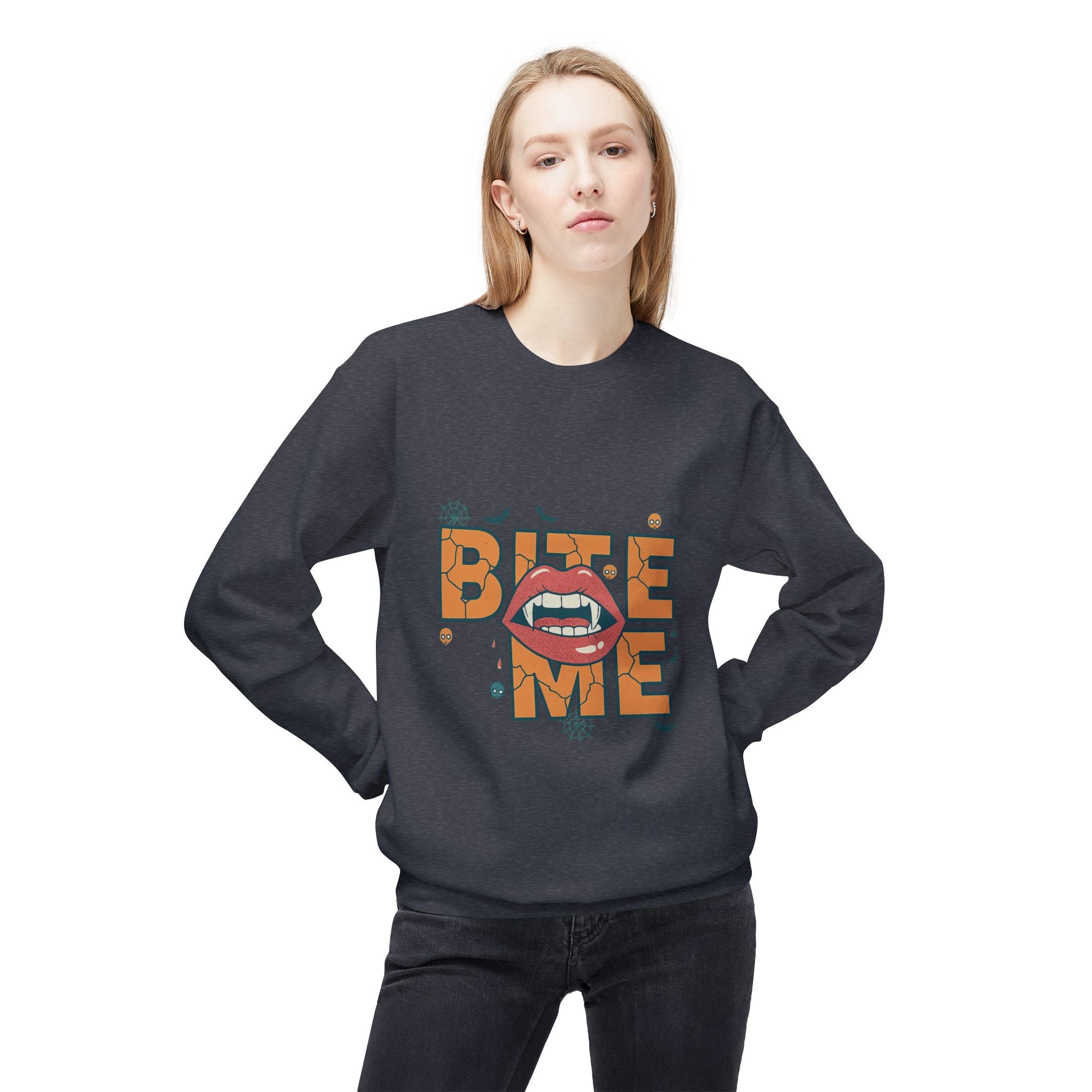 Bite Me 1- Crewneck Unisex Sweatshirt - Cozy Halloween Apparel