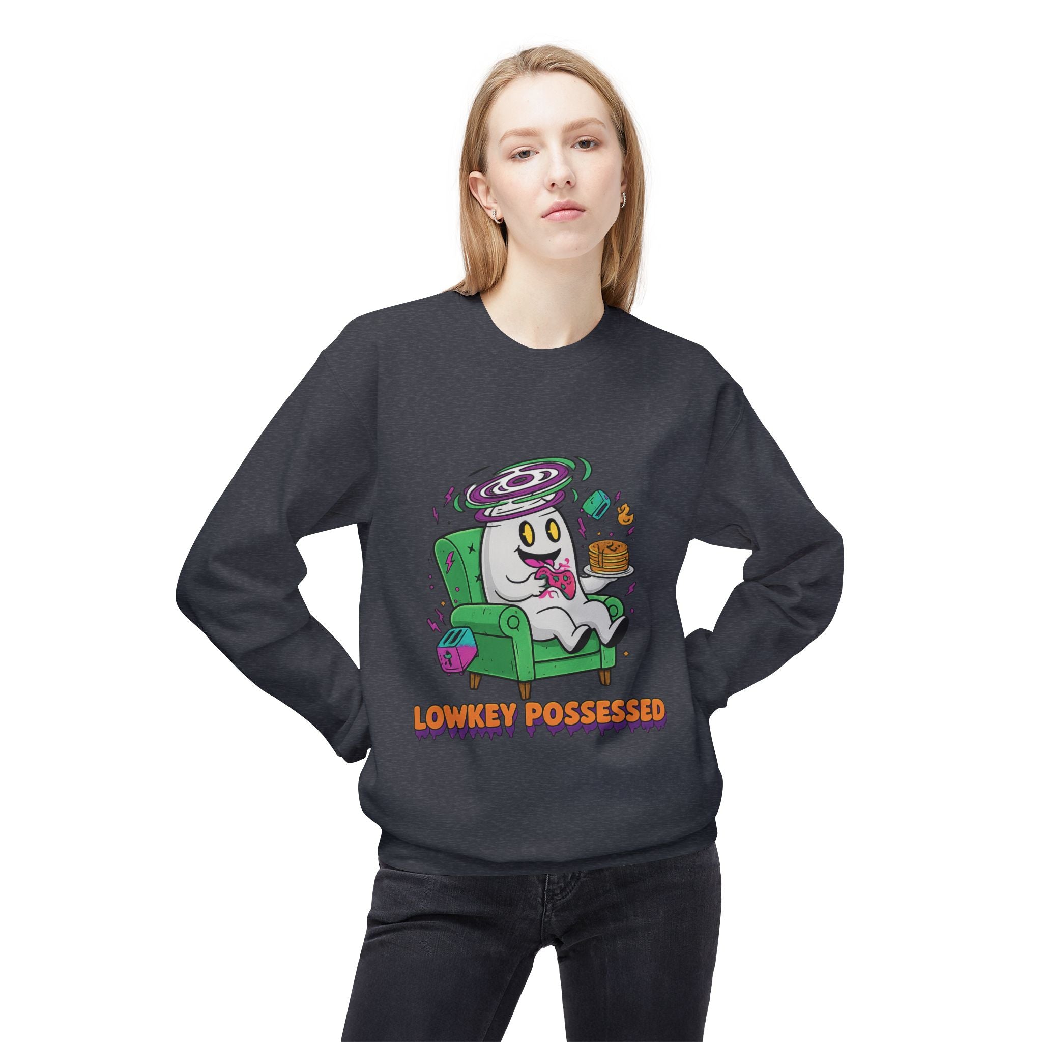 Lowkey Possessed 4 - Crewneck Unisex Sweatshirt - Cozy Halloween Apparel