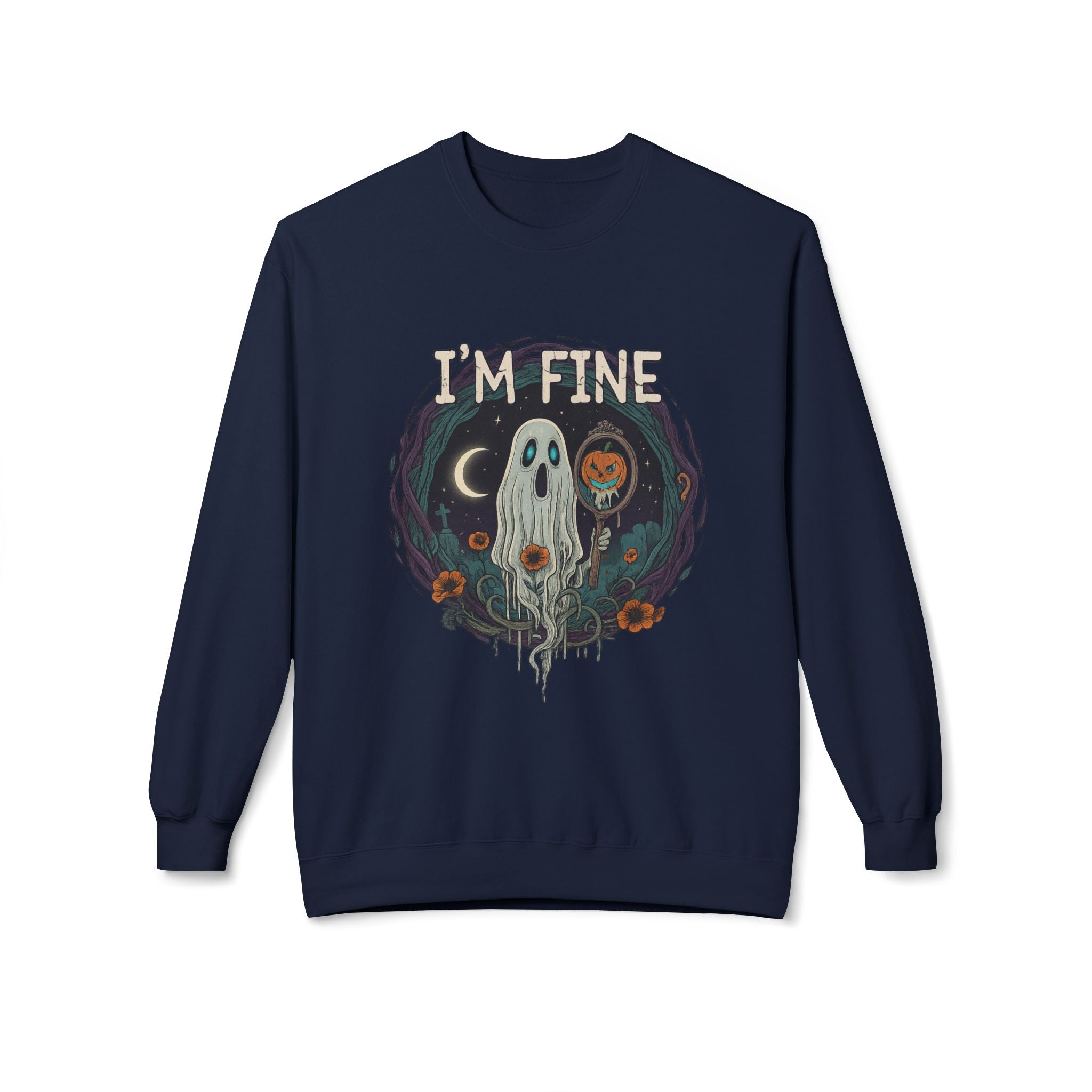 I'm Fine 2 - Crewneck Unisex Sweatshirt - Cozy Halloween Apparel