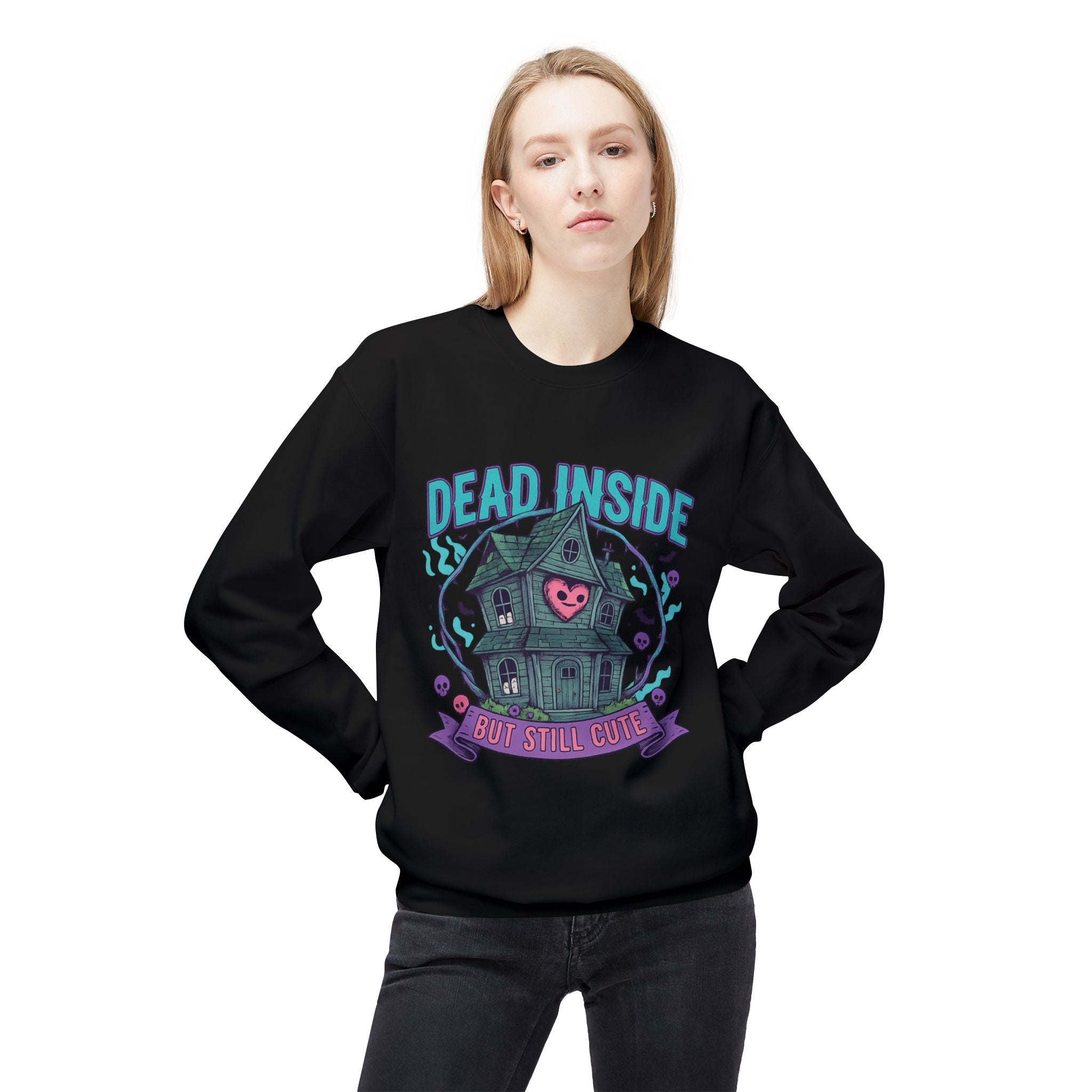 Dead Inside, But Still Cute 2 - Crewneck Unisex Sweatshirt - Cozy Halloween Apparel