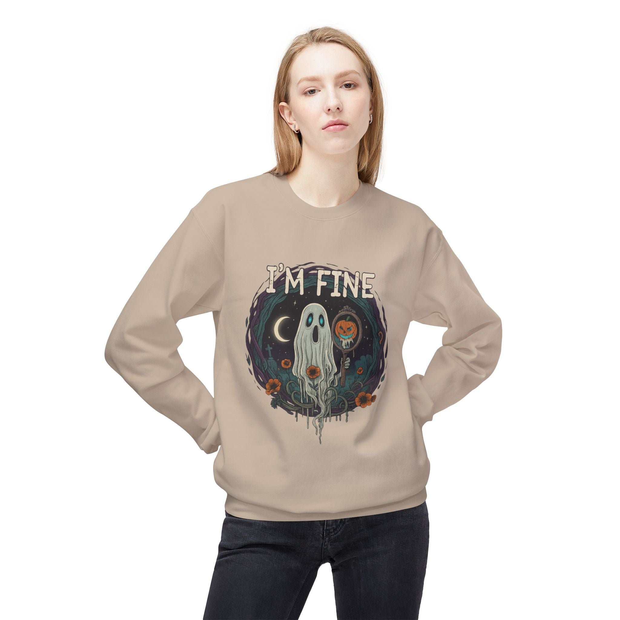 I'm Fine 2 - Crewneck Unisex Sweatshirt - Cozy Halloween Apparel
