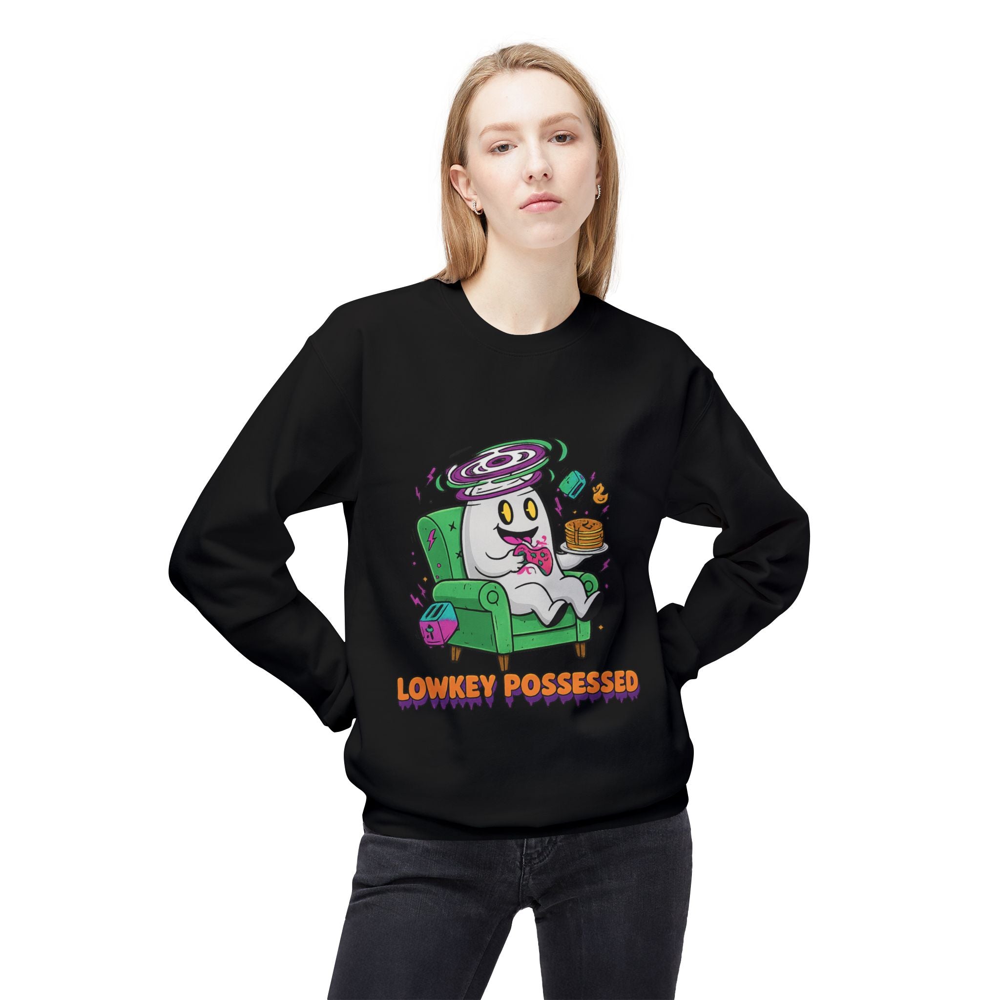 Lowkey Possessed 4 - Crewneck Unisex Sweatshirt - Cozy Halloween Apparel