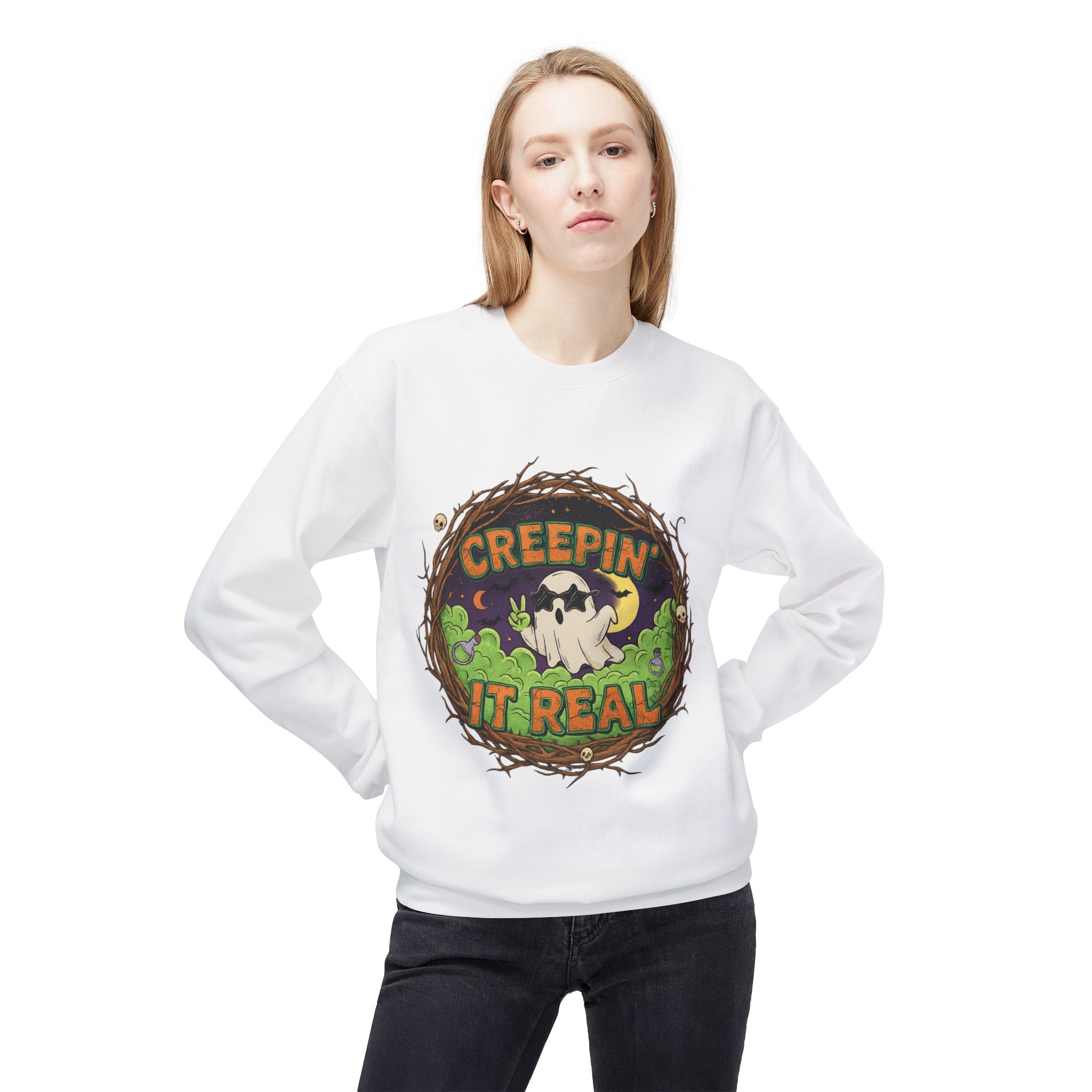 Creepin’ It Real 2 - Crewneck Unisex Sweatshirt - Cozy Halloween Apparel