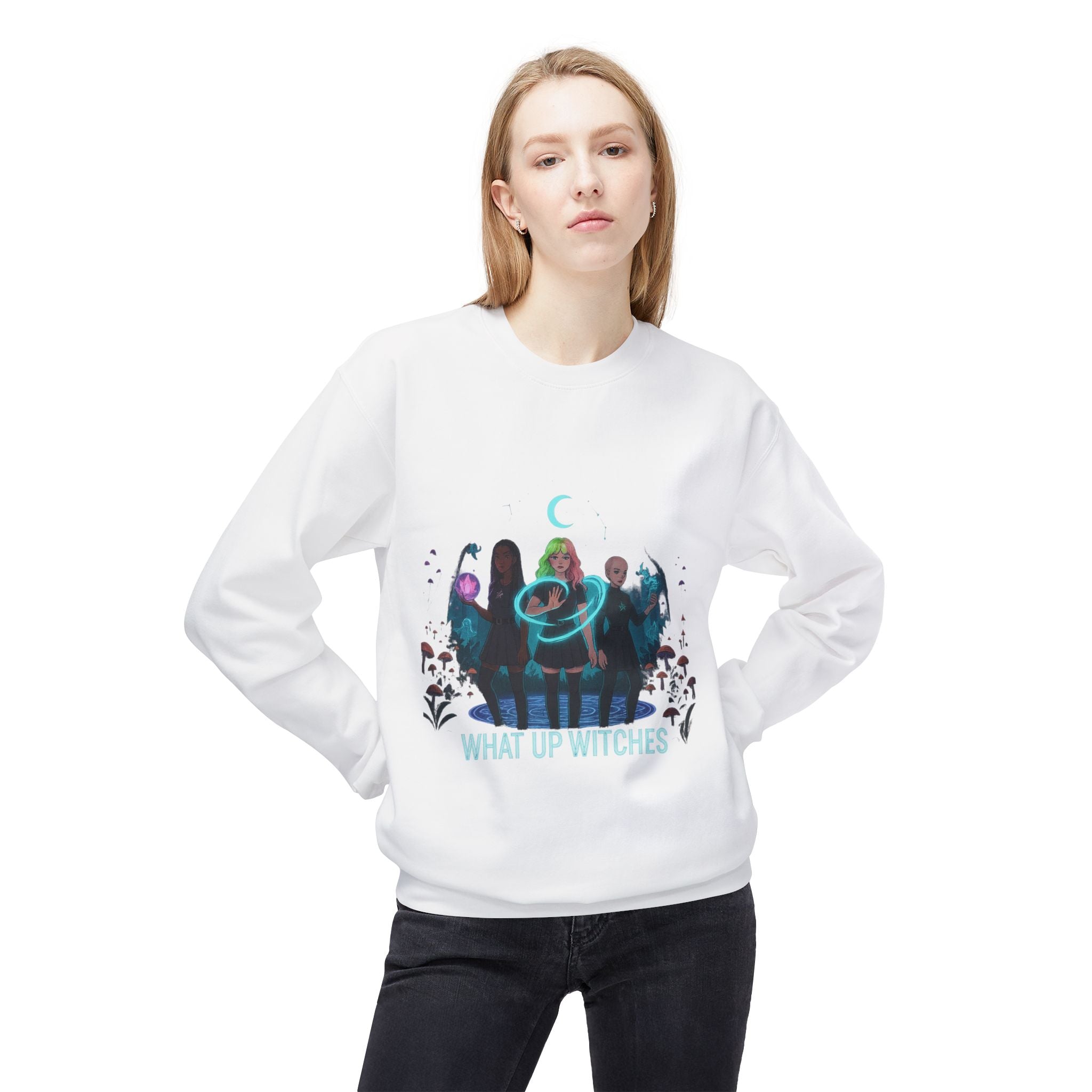 What Up Witches 3 - Crewneck Unisex Sweatshirt - Cozy Halloween Apparel