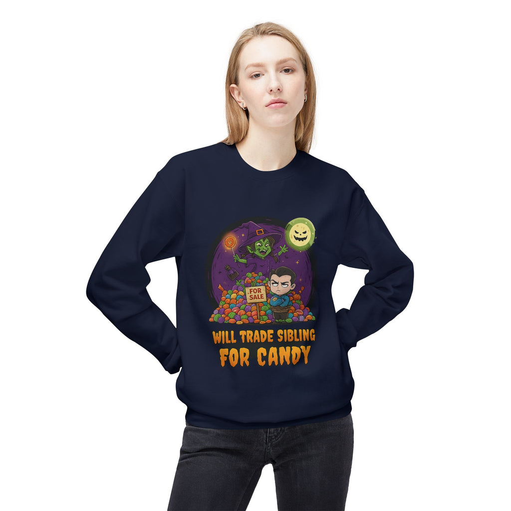 Will Trade Sibling for Candy 2 - Crewneck Unisex Sweatshirt - Cozy Halloween Apparel
