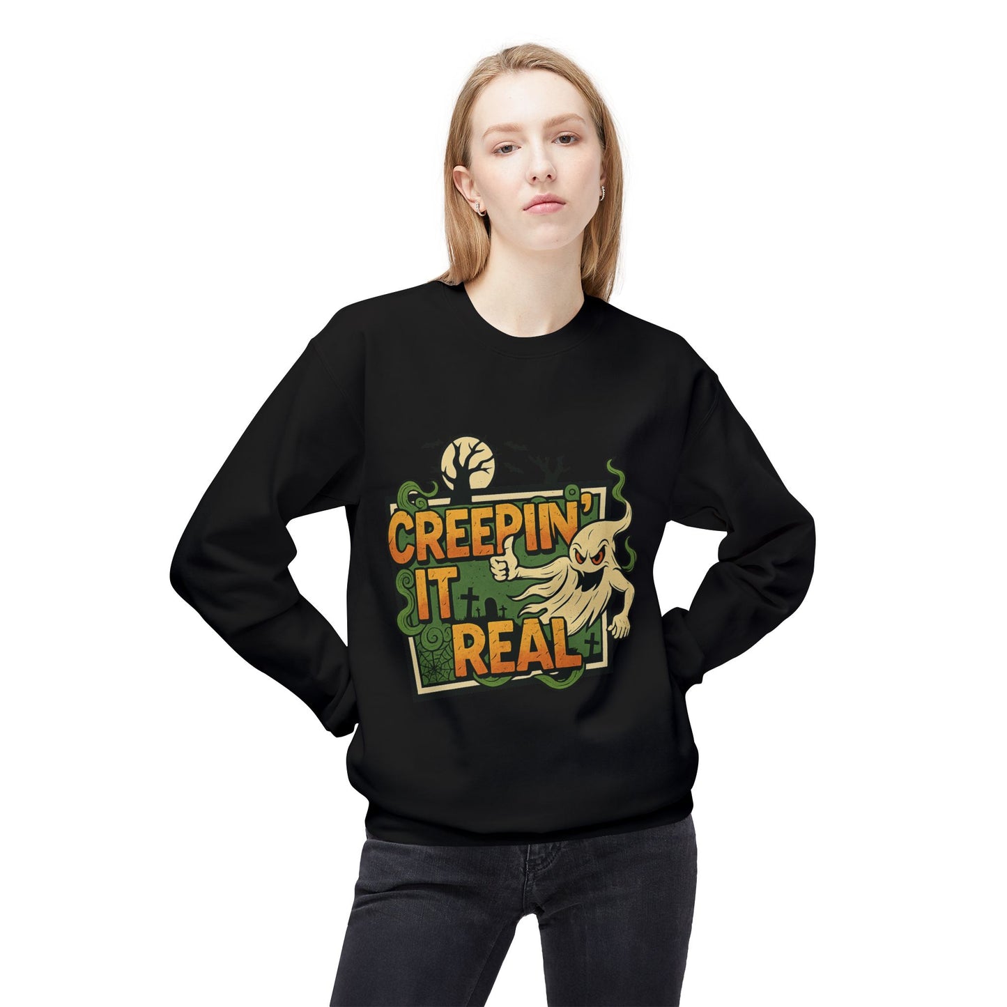 Creepin’ It Real 1- Crewneck Unisex Sweatshirt - Cozy Halloween Apparel
