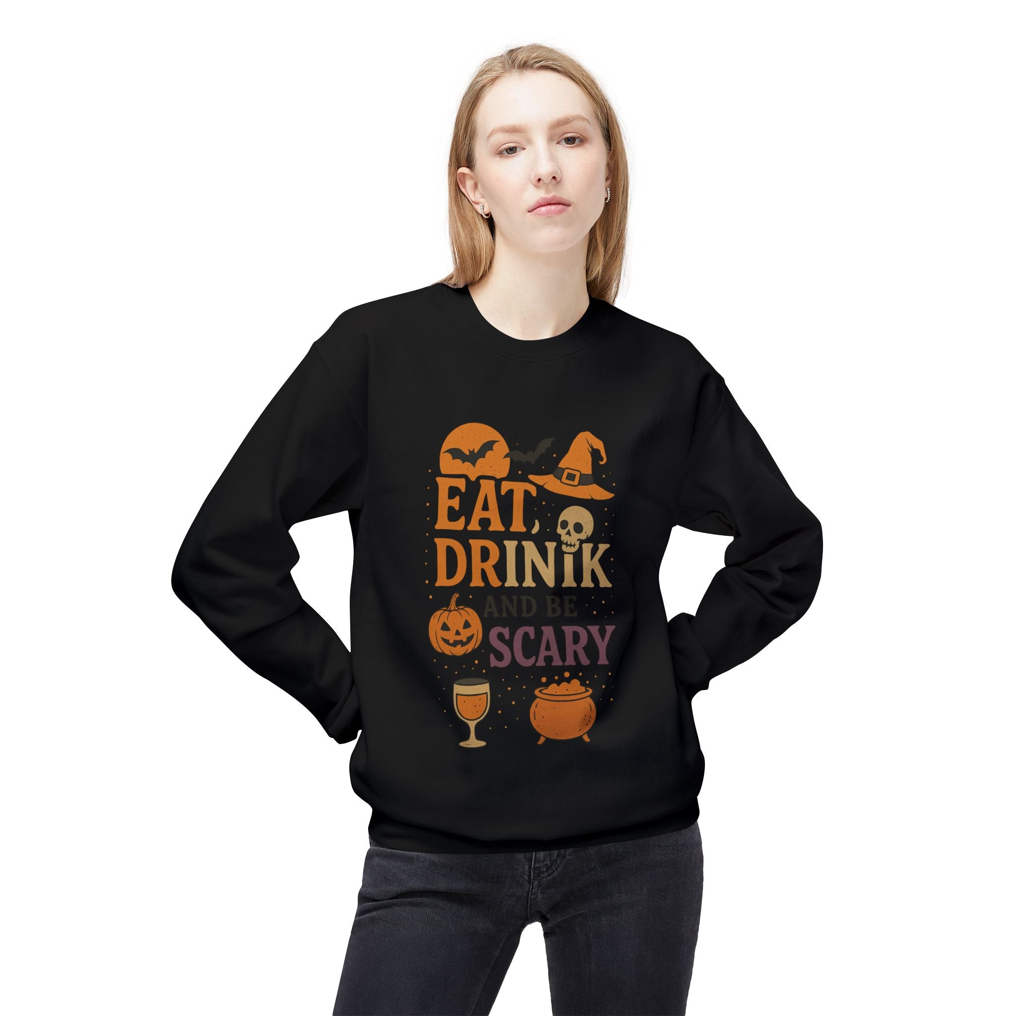 Eat, Drink, and Be Scary 1 - Crewneck Unisex Sweatshirt - Cozy Halloween Apparel